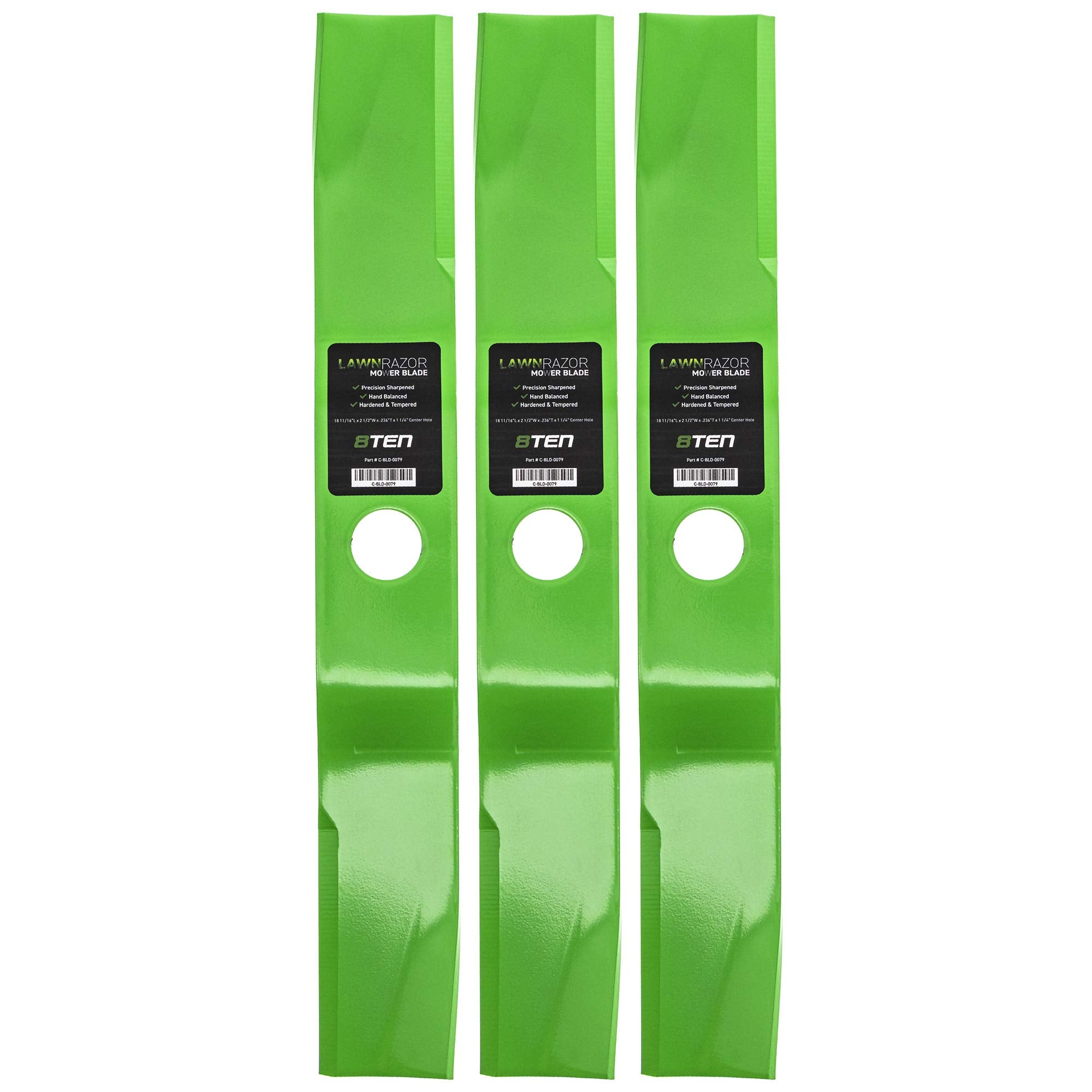 8TEN blade front view showing three-pack ready for quick replacement