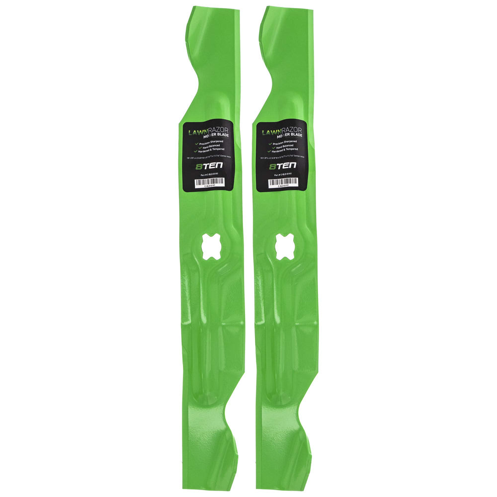 8TEN LawnRAZOR front view of two blades showing fit and finish for easy replacement