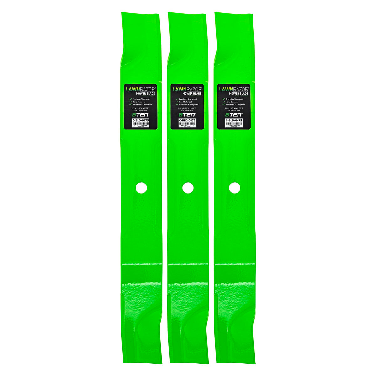 8TEN LawnRAZOR front view showing three blades and packaging, durable replacement