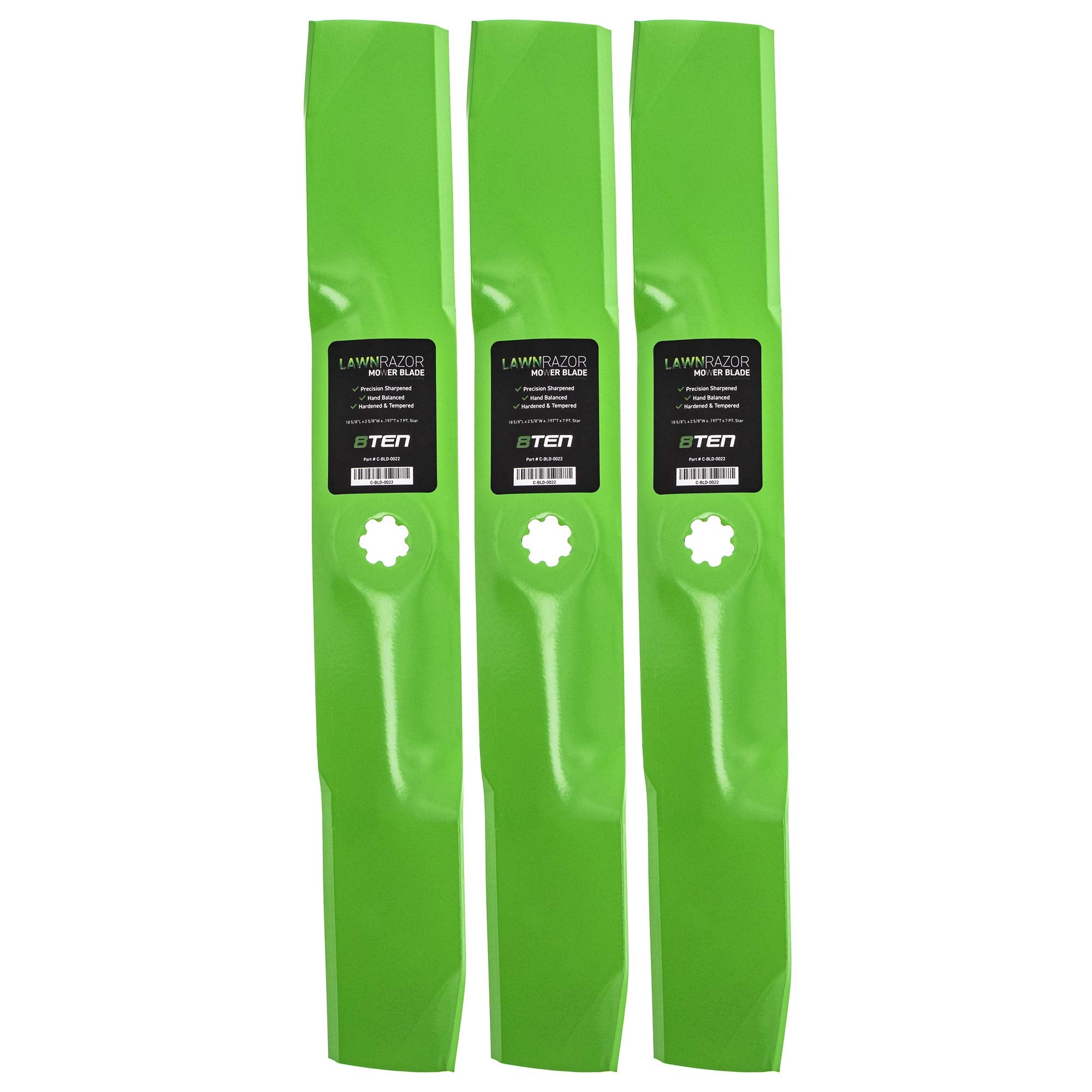8TEN LawnRAZOR front packaging showing three blades and brand for quick identification and convenience