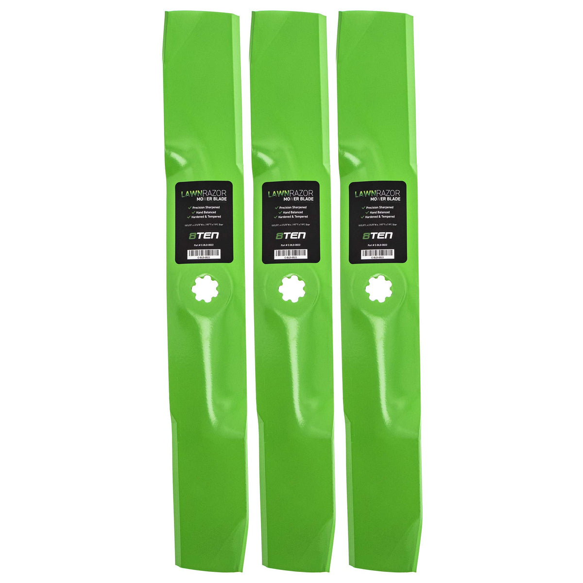8TEN LawnRAZOR front packaging showing three blades and brand for quick identification and convenience