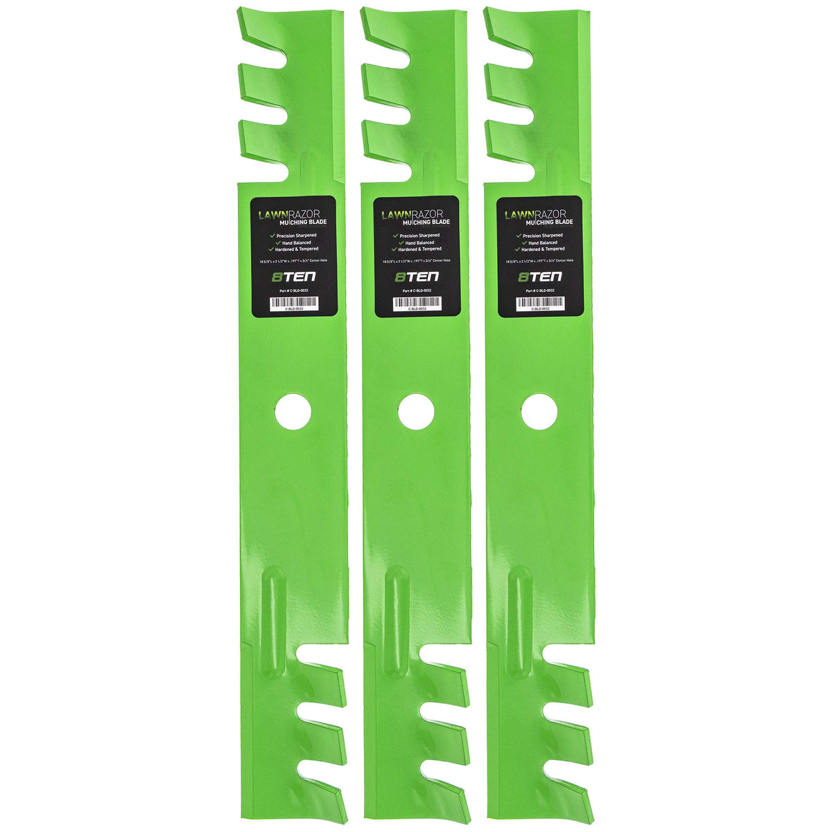 8TEN LawnRAZOR front view showing three blades, clear fit confirmation