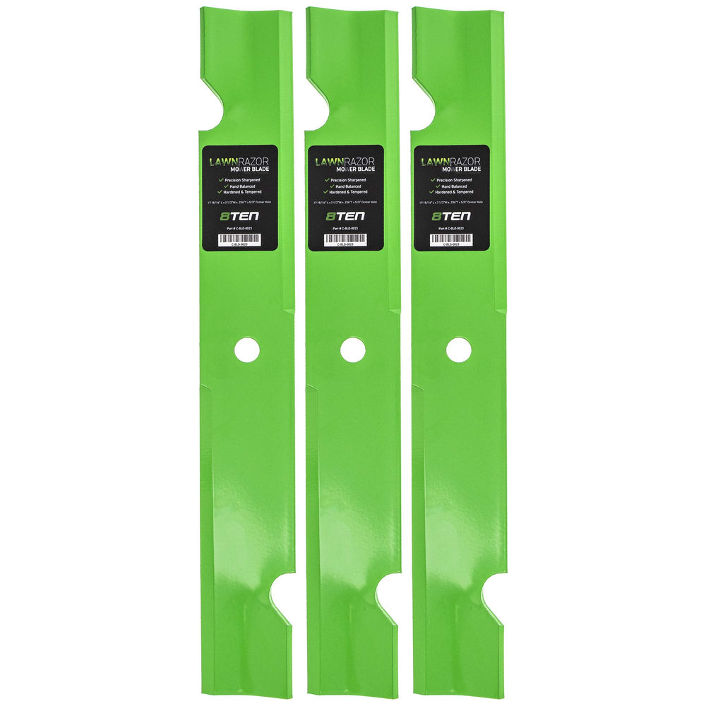 8TEN LawnRAZOR front view showing three blades and packaging, reliable replacement
