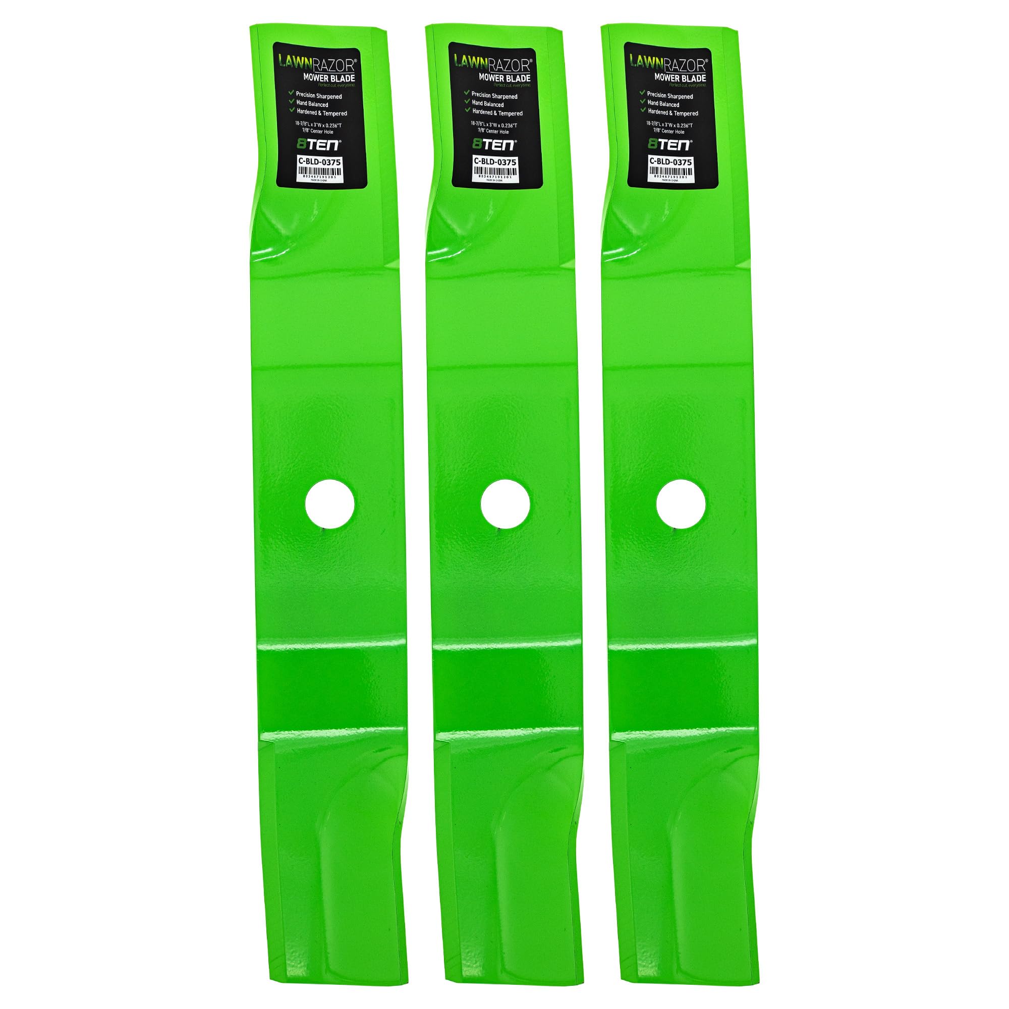 8TEN blade front view showing three-pack and install-ready fit
