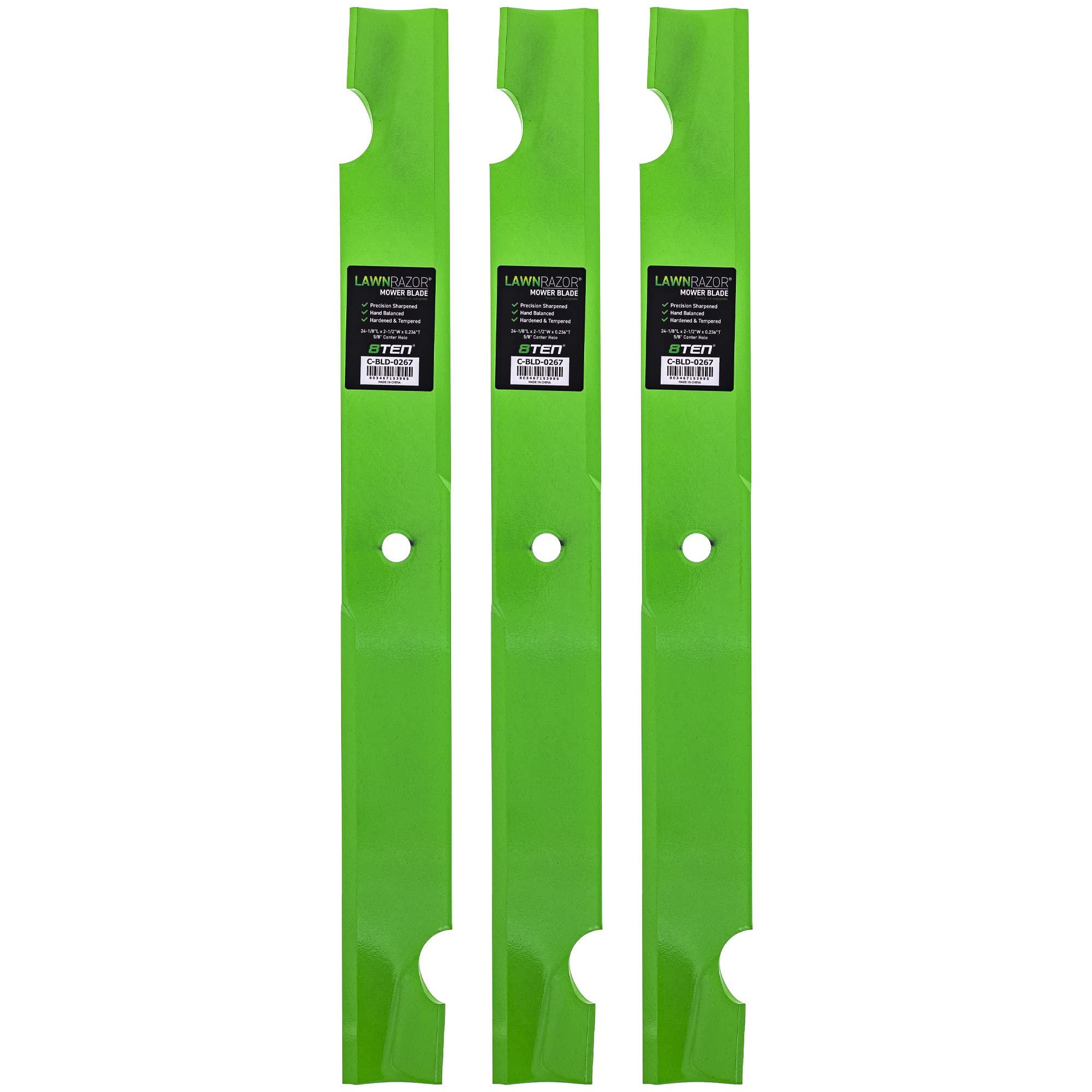 8TEN blade pack front view showing three notched high-lift blades and fitment convenience