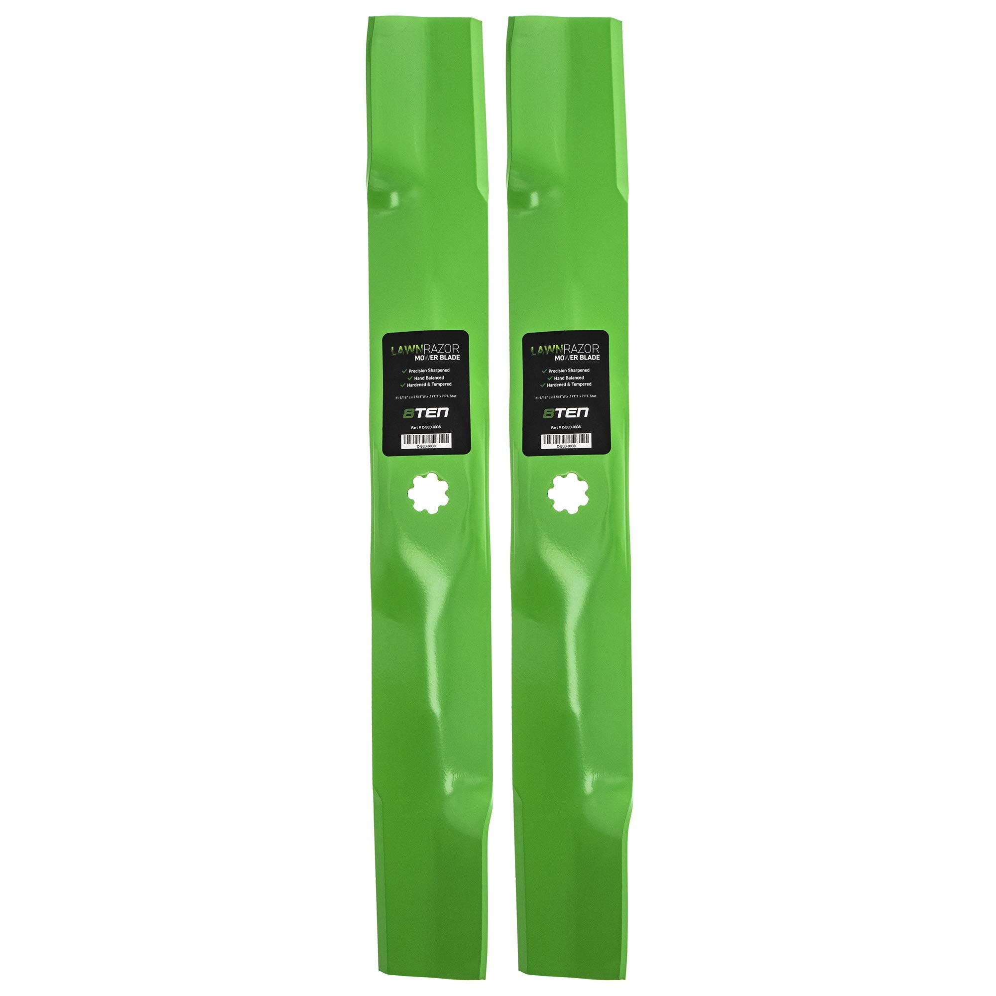8TEN LawnRAZOR front view of 2-pack blades showing fit and finish benefit