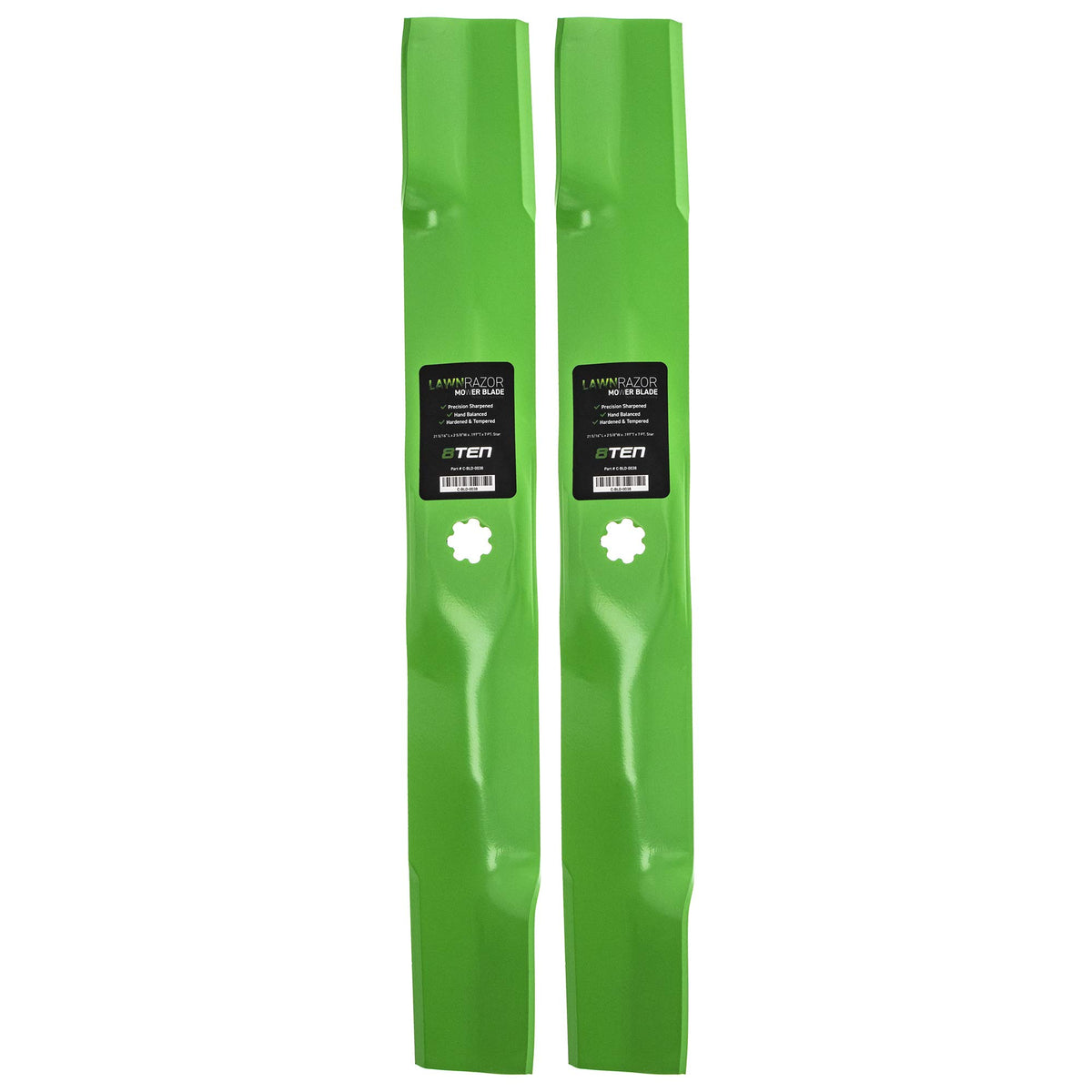 8TEN LawnRAZOR front view of 2-pack blades showing fit and finish benefit
