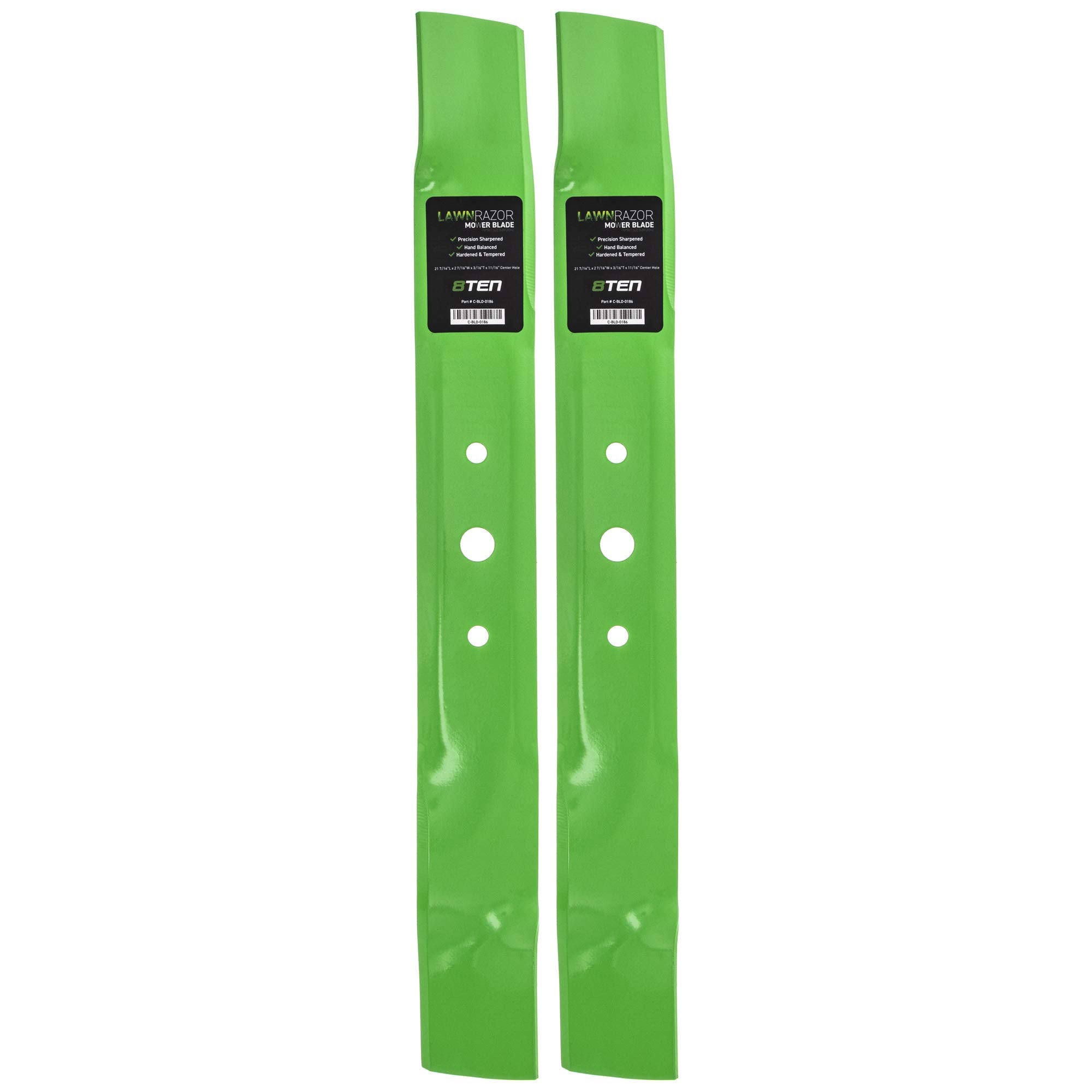 8TEN LawnRAZOR front view showing full blade profile and improved cutting benefit