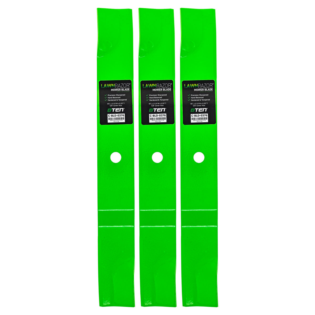 8TEN LawnRAZOR three-pack front view showing blades and packaging for easy replacement