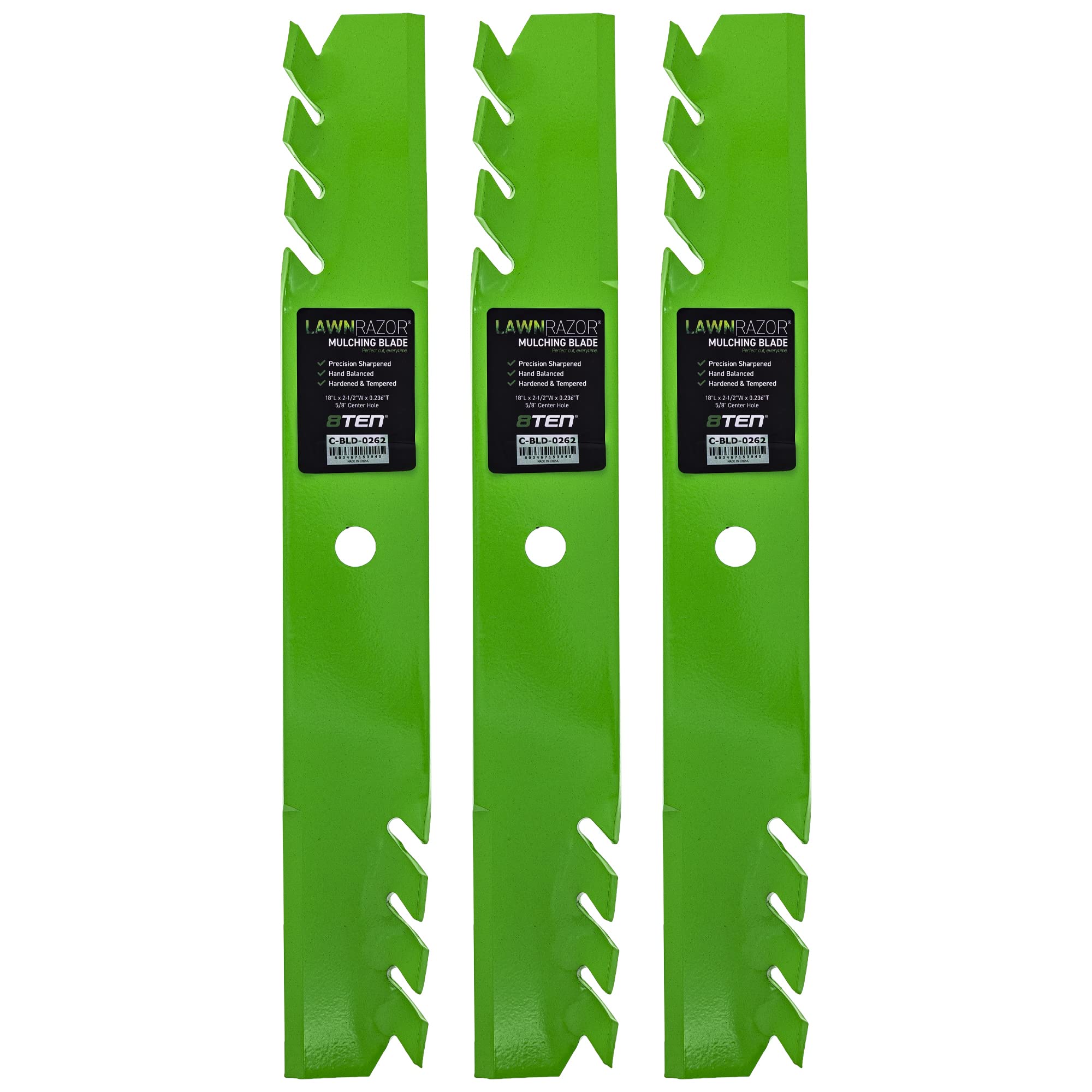 8TEN LawnRAZOR front view three-blade pack showing compatibility and fit benefit