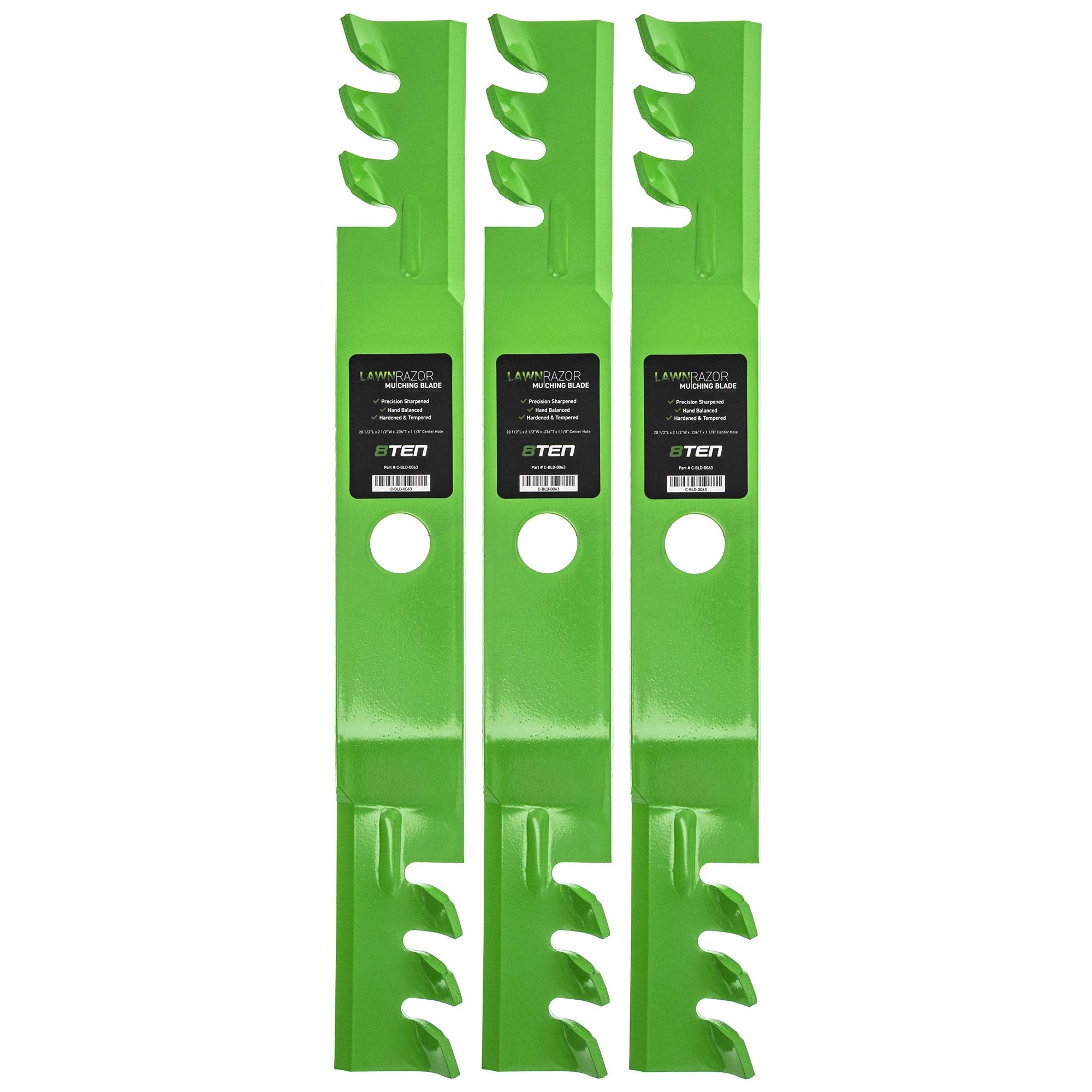 8TEN blade pack front view showing three blades and label for easy identification