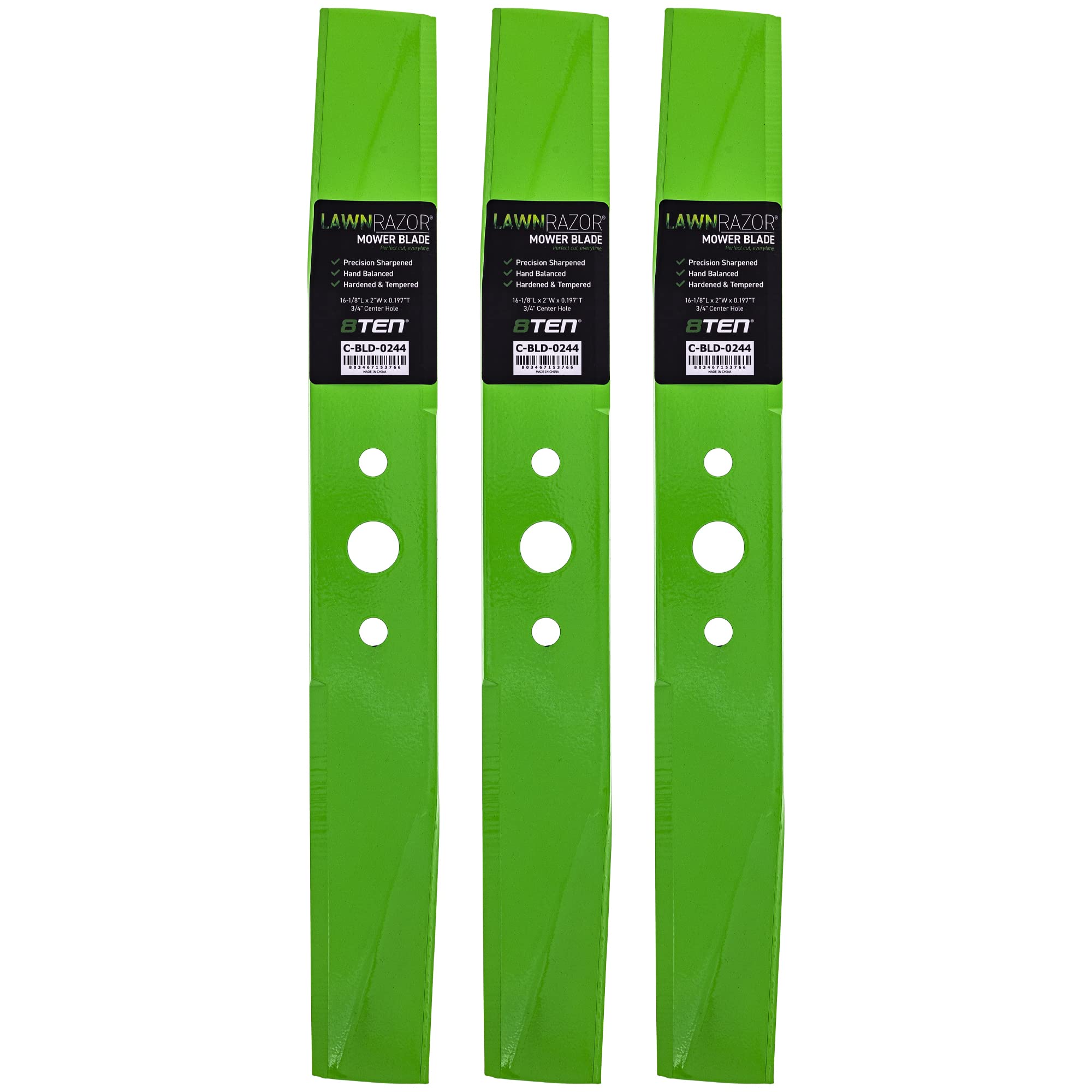 8TEN blade pack front view showing three replacement blades for easy identification and fit