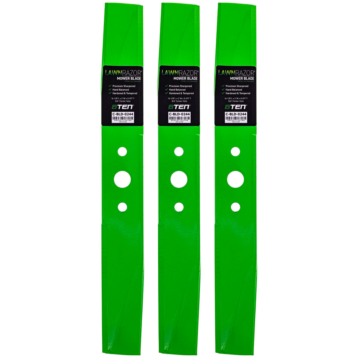 8TEN blade pack front view showing three replacement blades for easy identification and fit