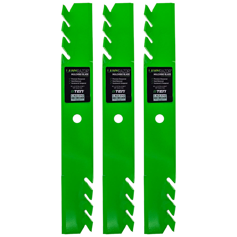 8TEN LawnRAZOR front view three-blade pack showing compatibility and fit benefit
