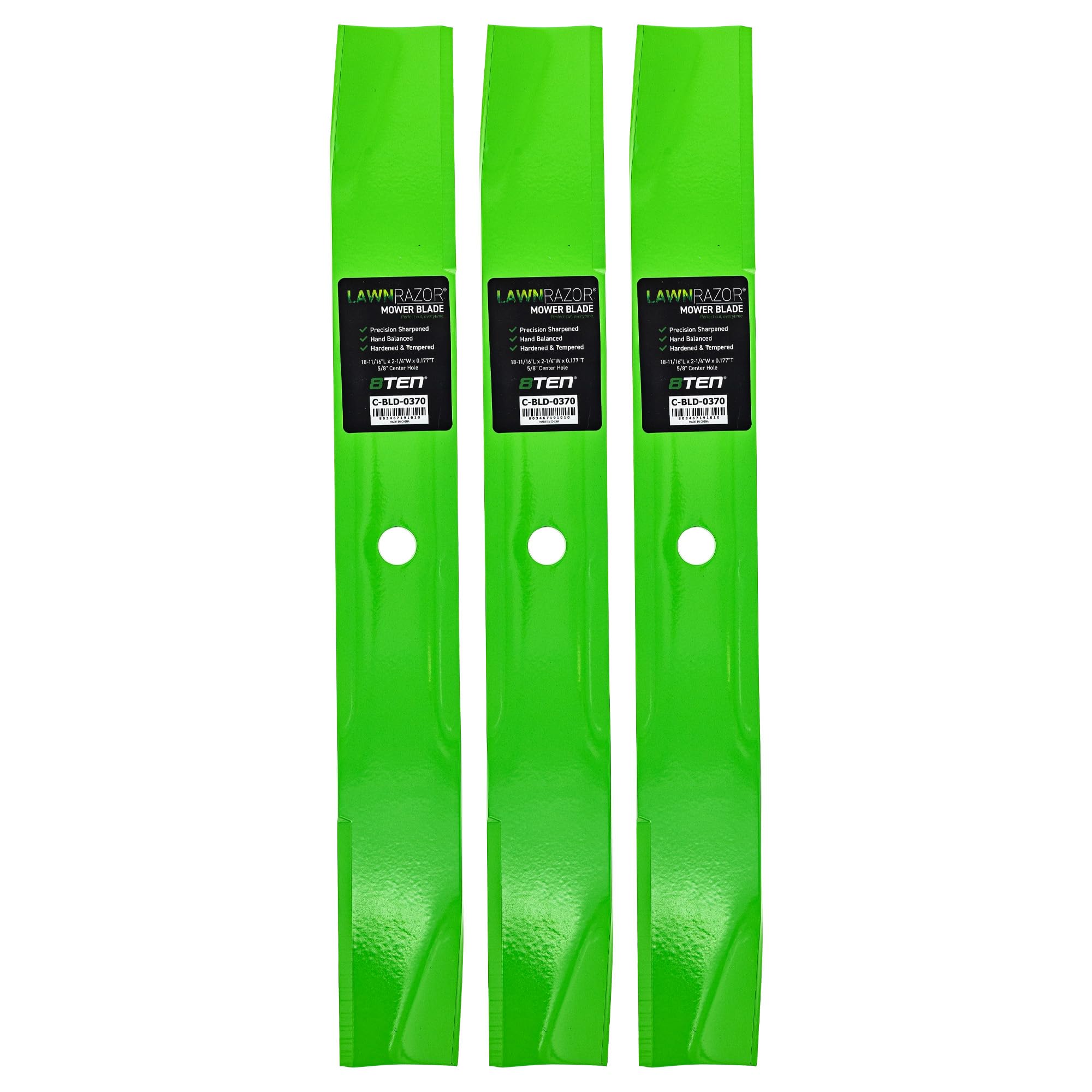 8TEN blade front view showing three-pack and quick fit for Toro