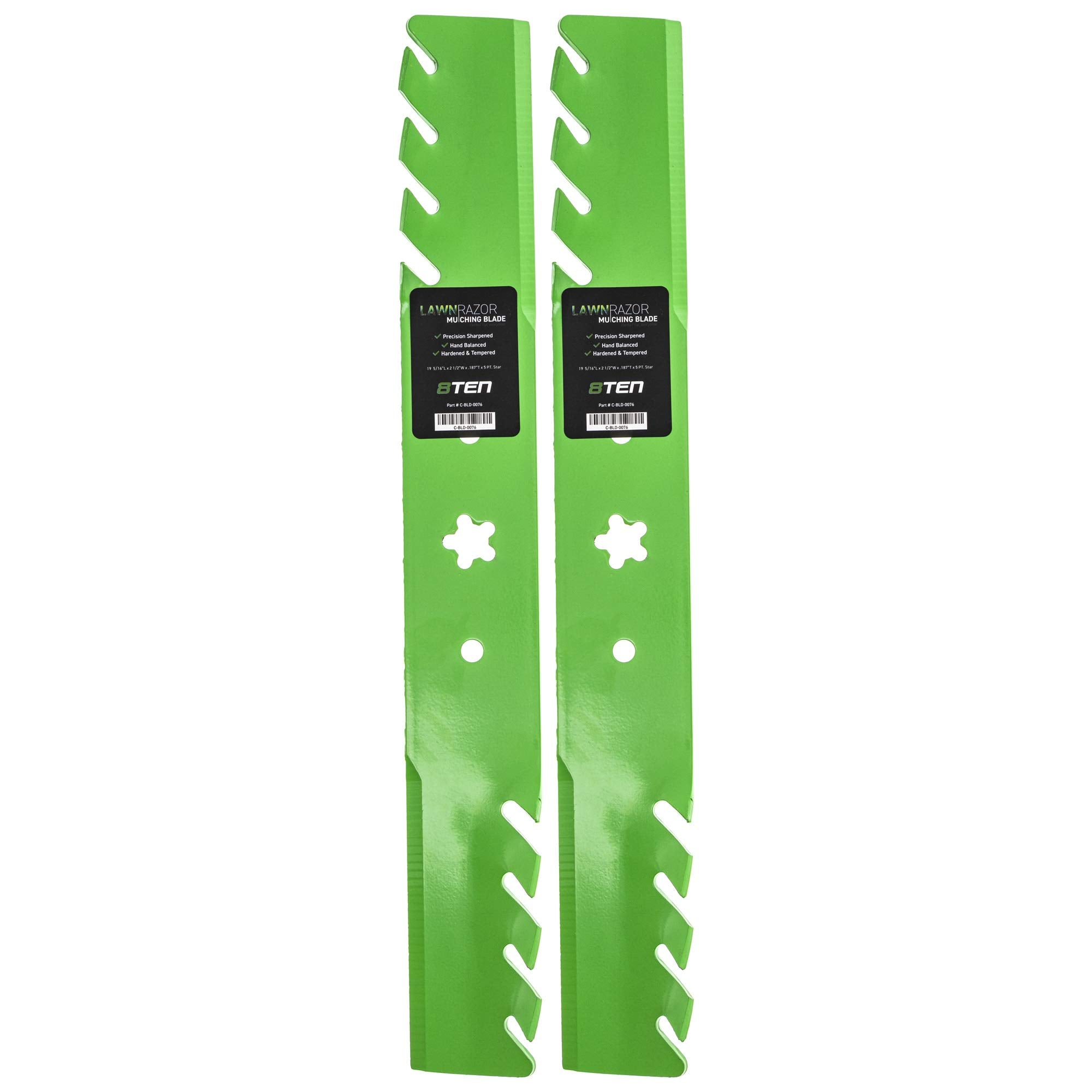 8TEN front view of two LawnRAZOR blades showing fit and finish benefit