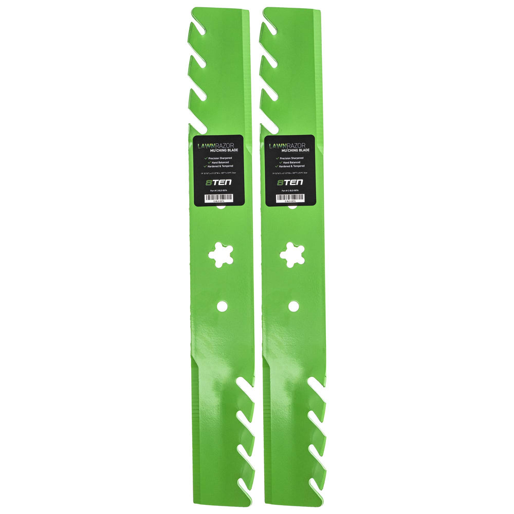 8TEN front view of two LawnRAZOR blades showing fit and finish benefit