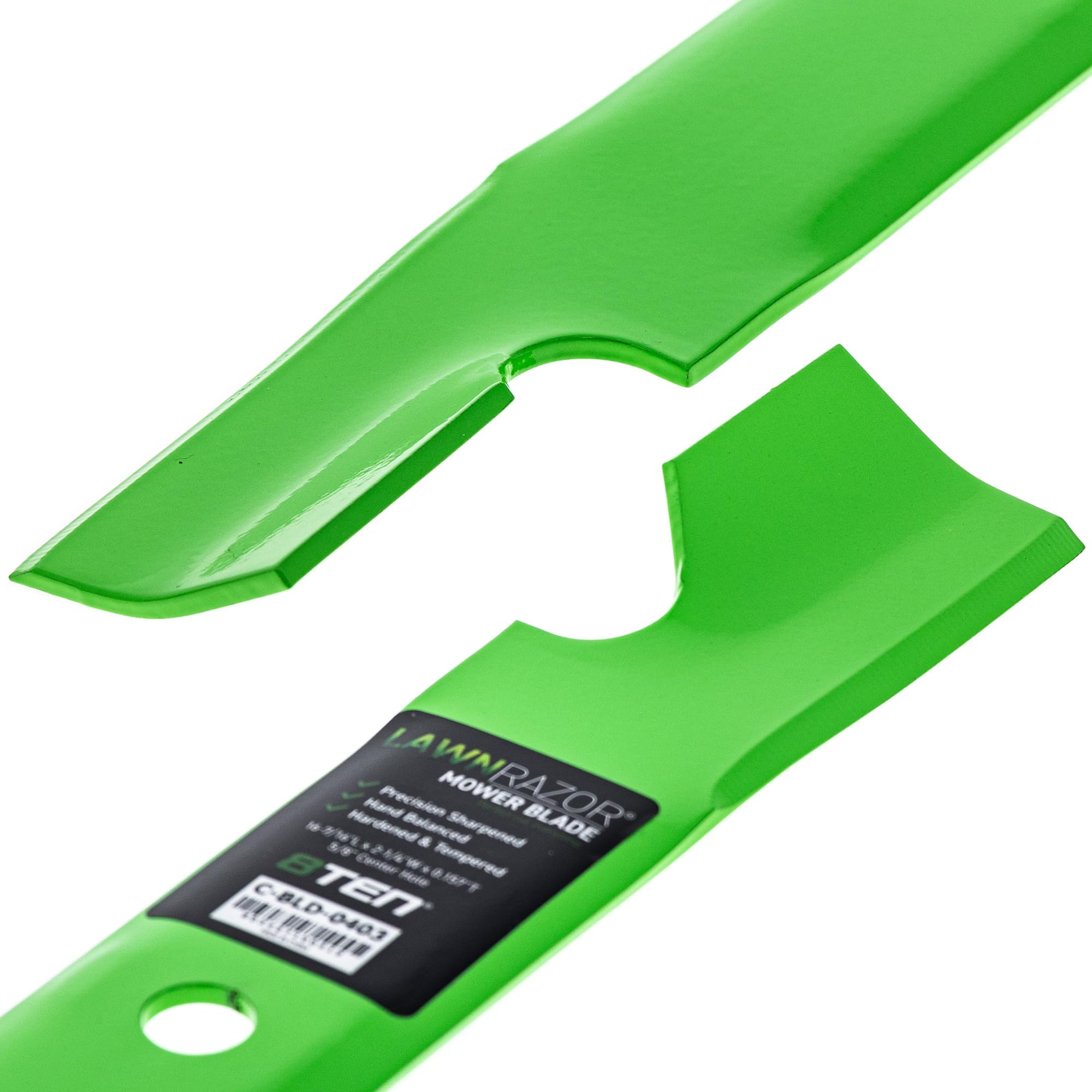 8TEN blade mounted on a 48-inch Toro deck showing correct fit benefit