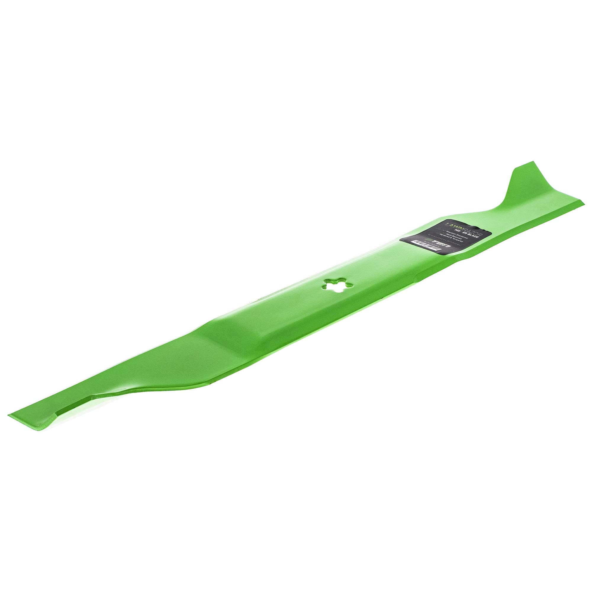 8TEN LawnRAZOR blade beside tape measure showing 22-13/16 inch length