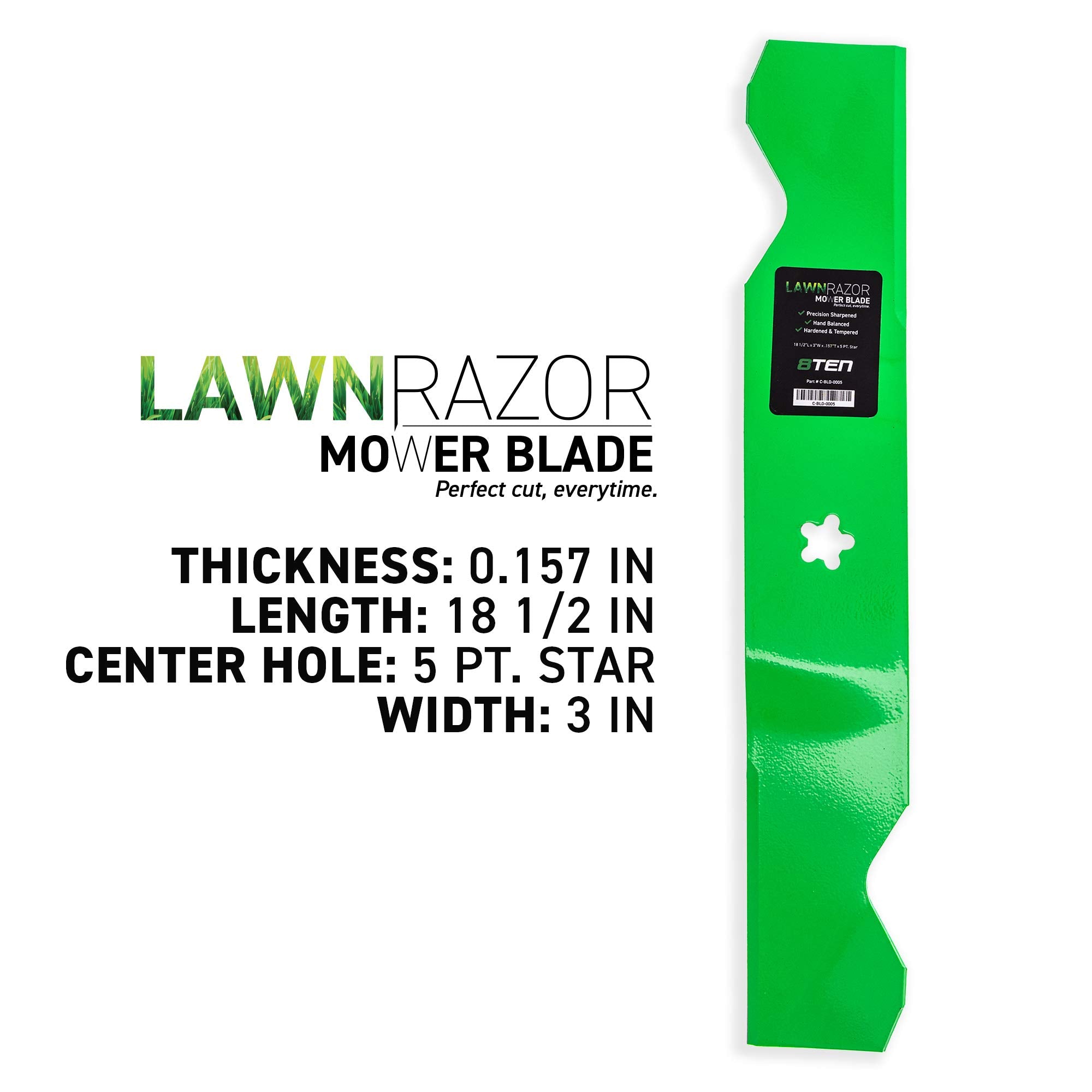 8TEN LawnRAZOR mounting hole detail showing OEM-fit accuracy and secure attachment