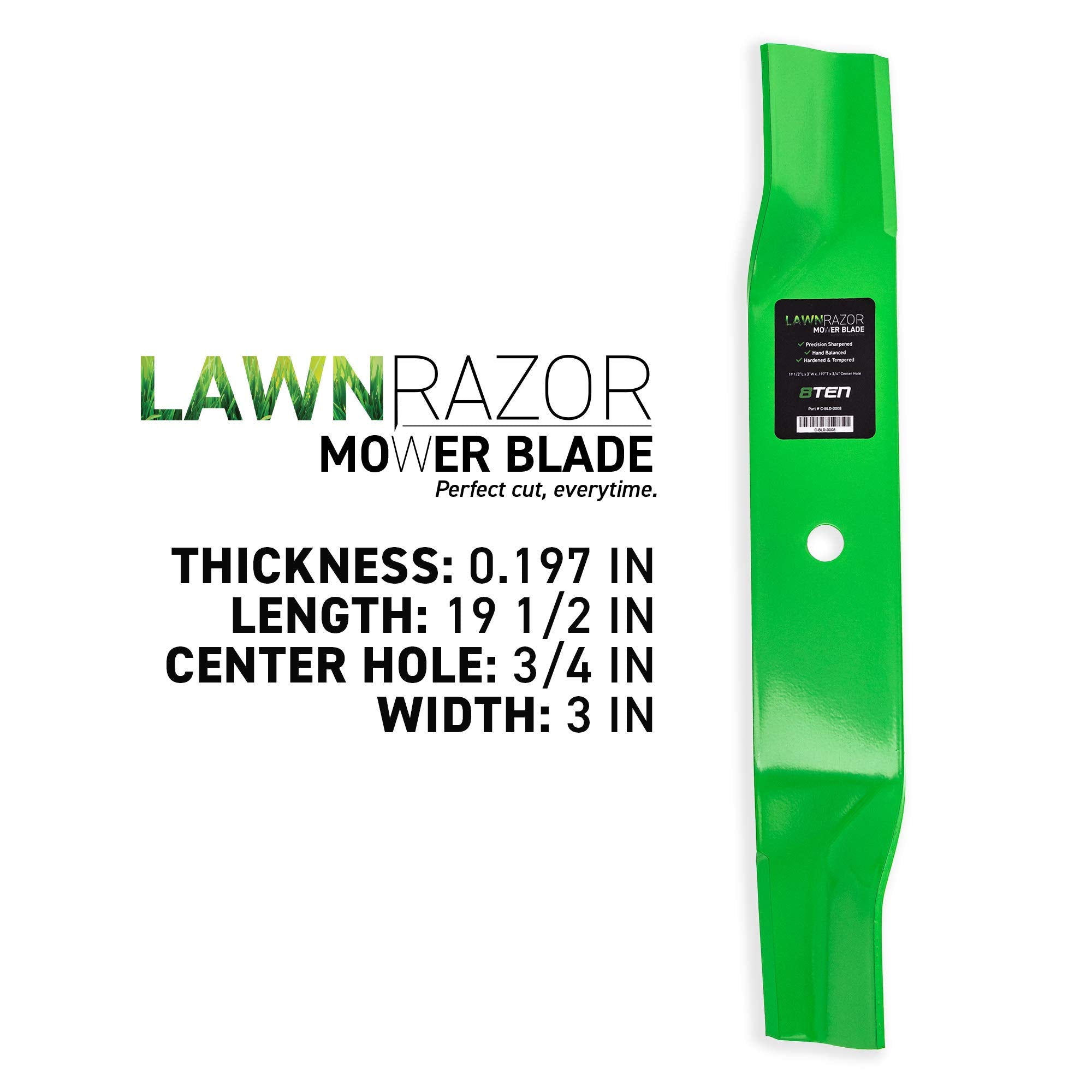8TEN blade center hole detail showing 3/4 inch fit for secure mounting