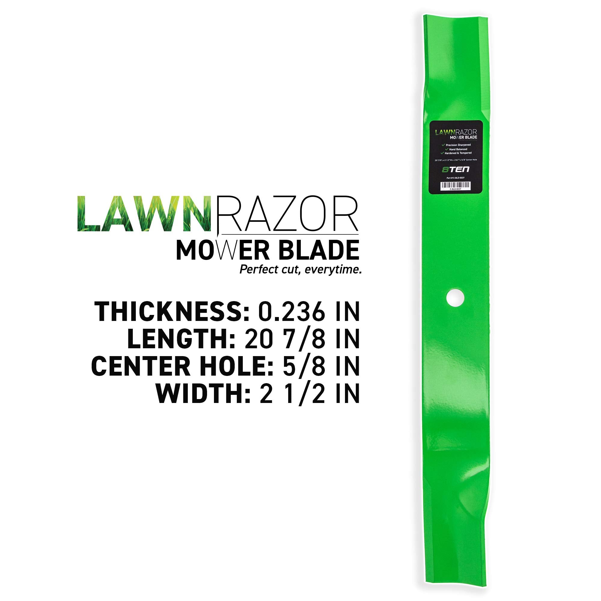 8TEN LawnRAZOR mounting hole profile illustrating 5/8 inch fit for secure attachment
