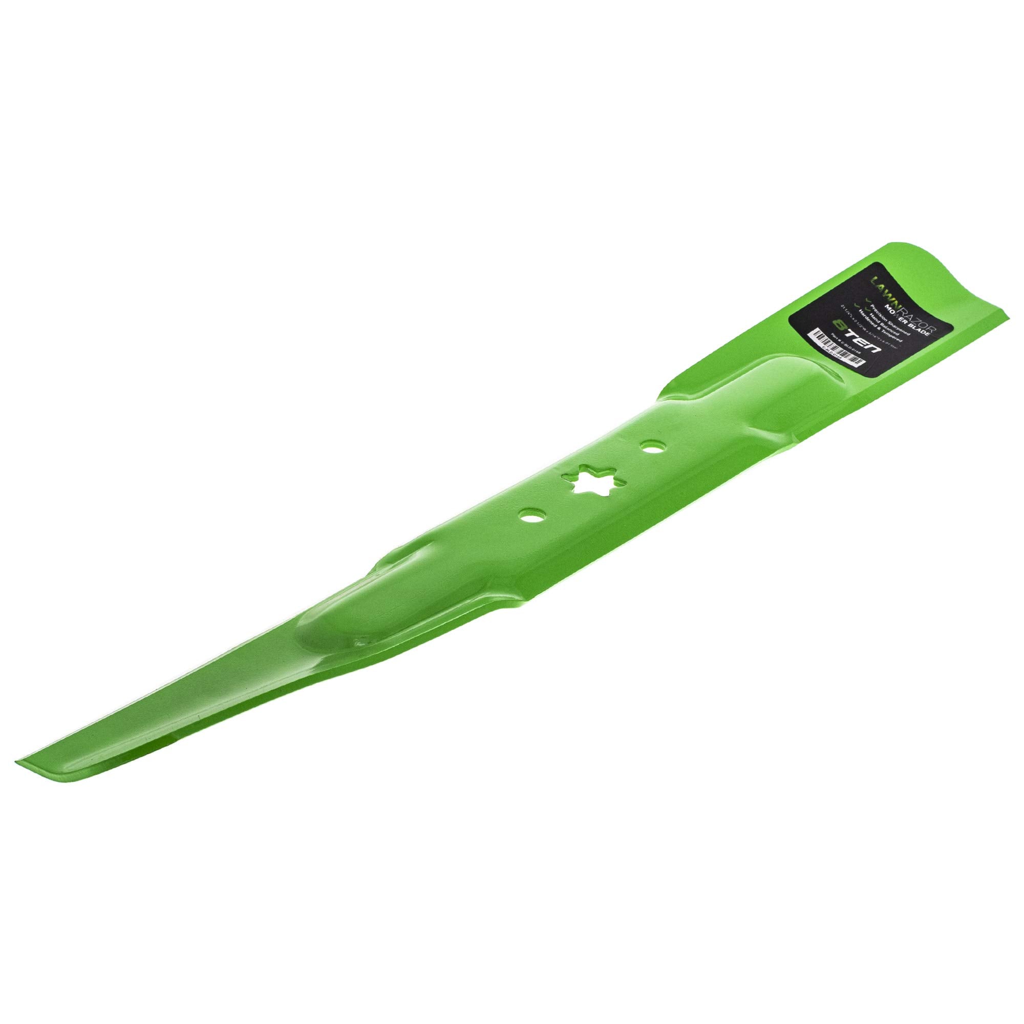 8TEN blade next to ruler showing exact length for correct 42-inch deck fitment measurement