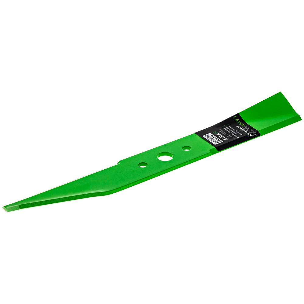 8TEN blades beside ruler showing exact 44-inch deck compatibility and correct sizing