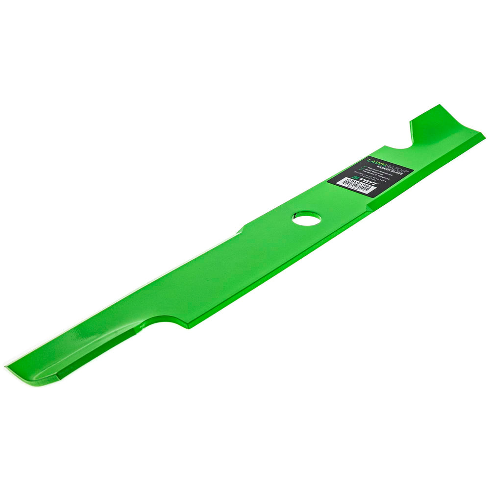 8TEN LawnRAZOR blade beside ruler showing 20.5-inch length for accurate deck compatibility