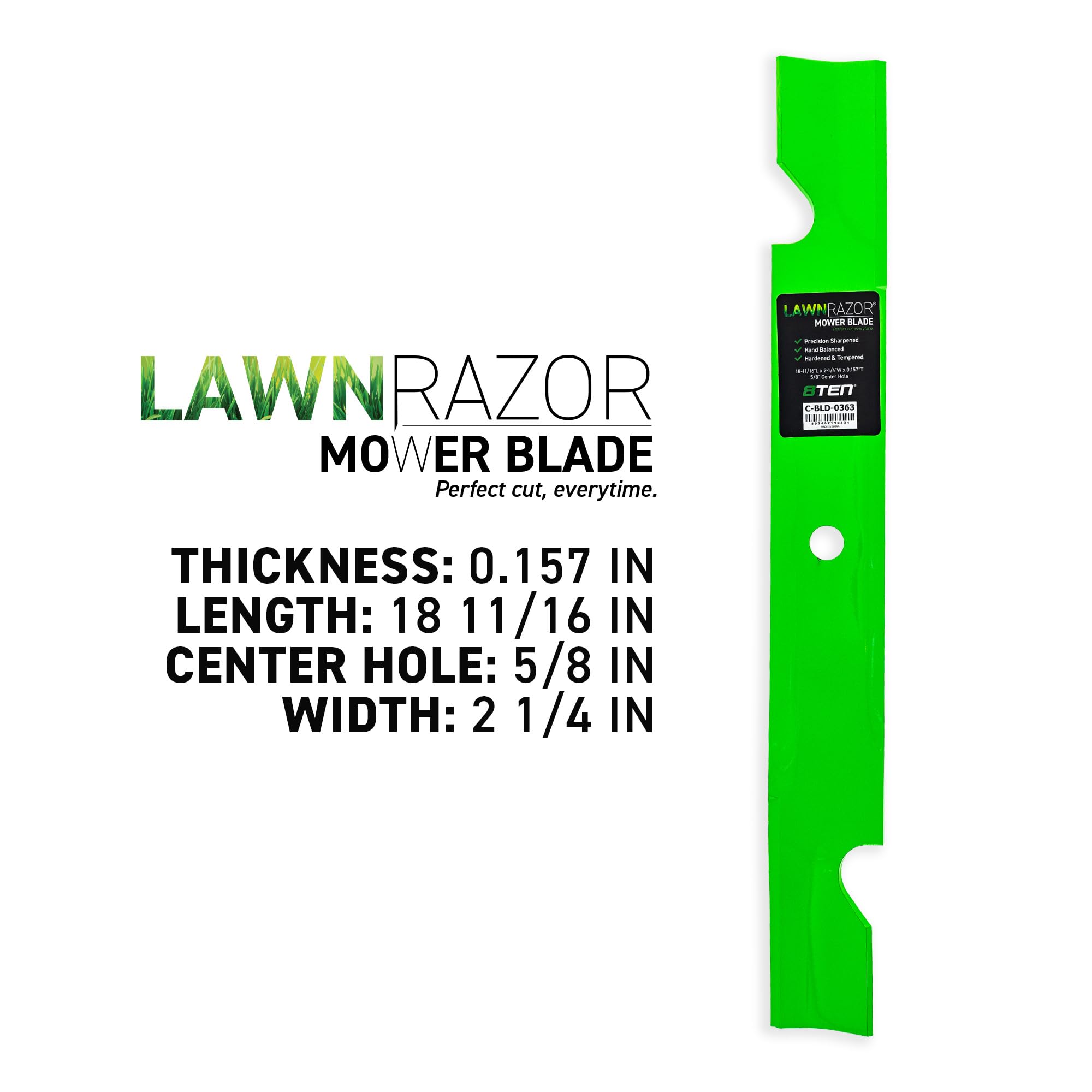 8TEN single LawnRAZOR blade close-up highlighting sharpened edge and balance
