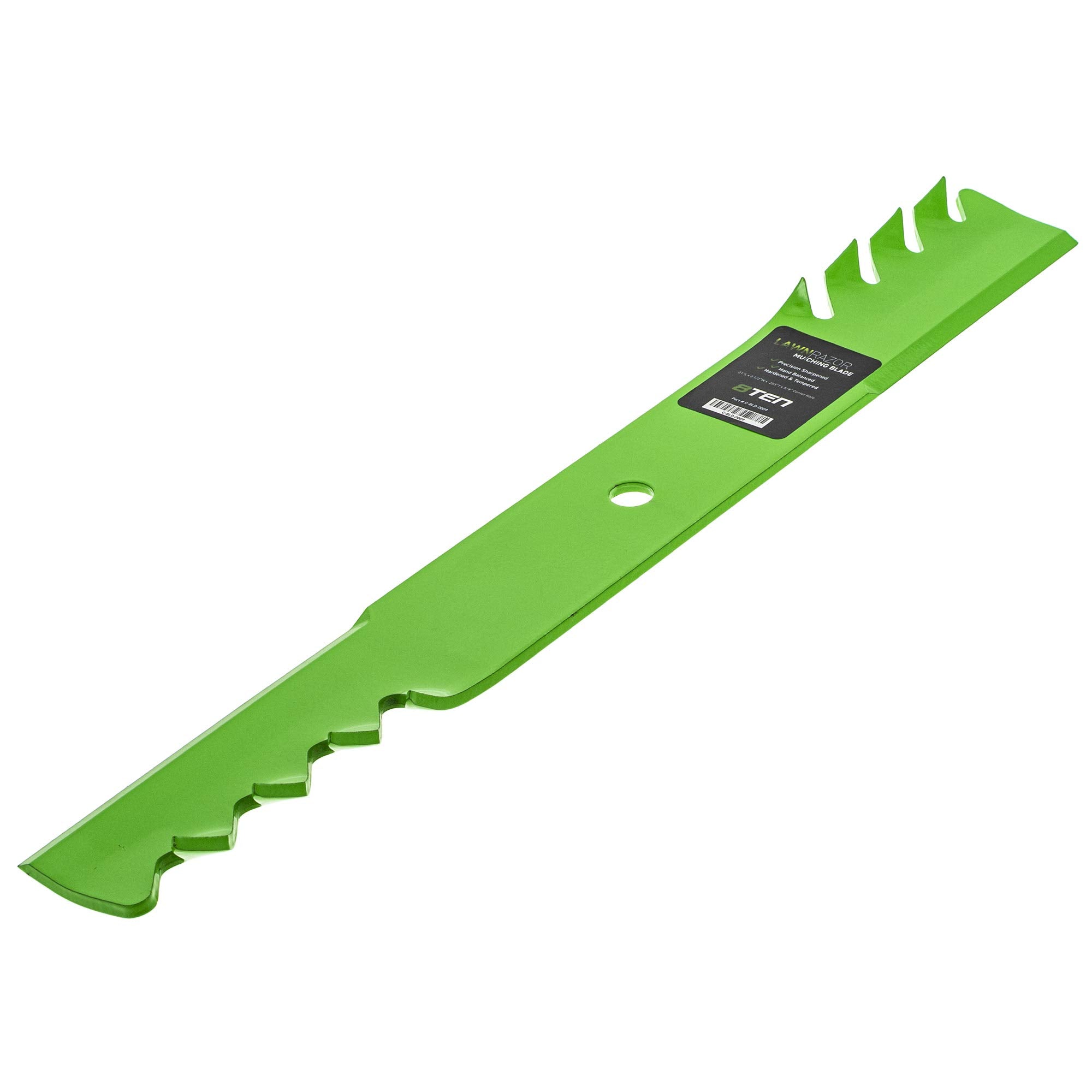 8TEN LawnRAZOR next to ruler showing 21 inch length for correct deck sizing