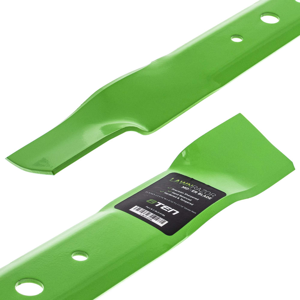 8TEN LawnRAZOR next to measuring tape showing exact 21-7/16" length for correct sizing