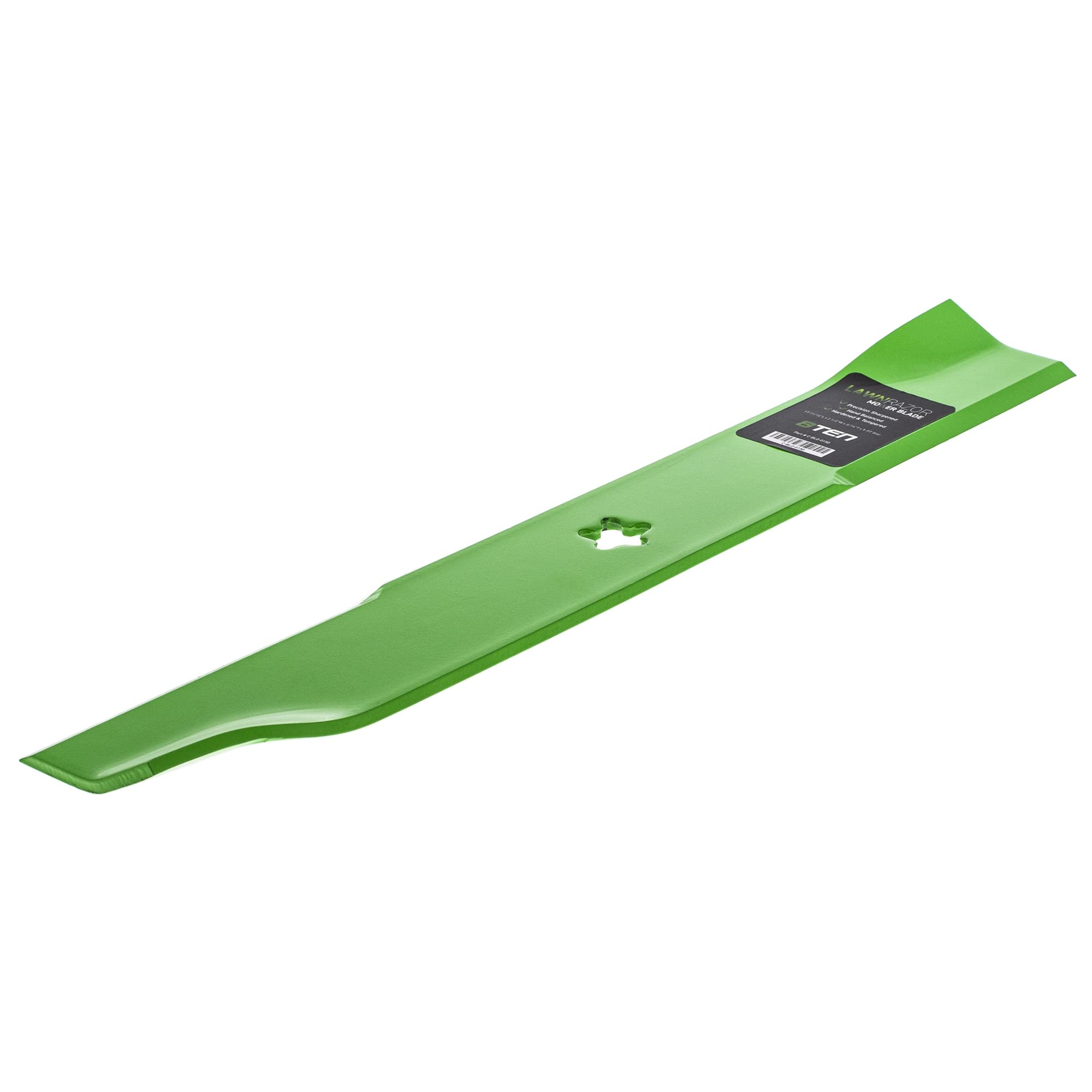 8TEN blade beside ruler showing 17 11/16 inch length for correct deck clearance