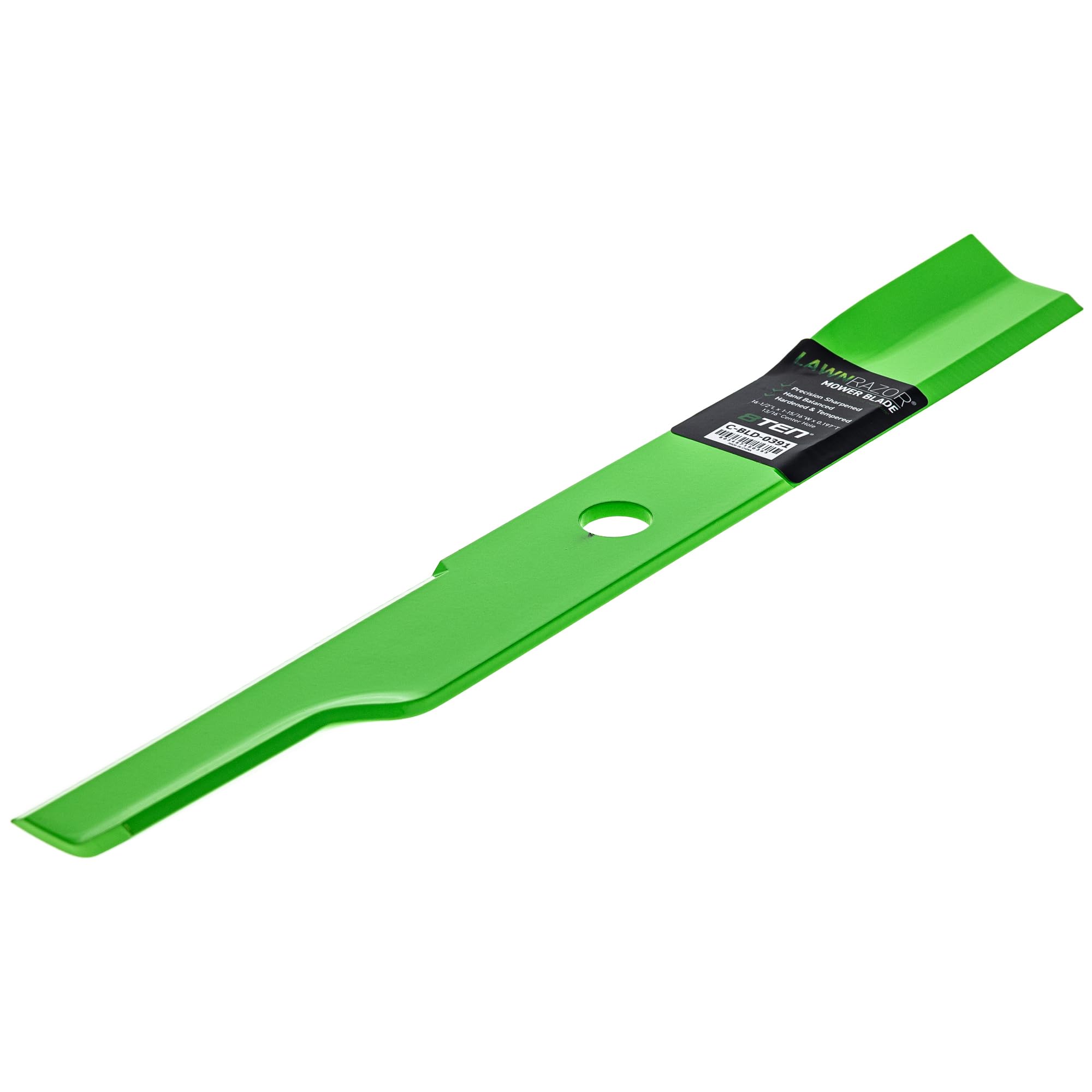 8TEN blade beside ruler showing 16.5-inch length for 48" decks