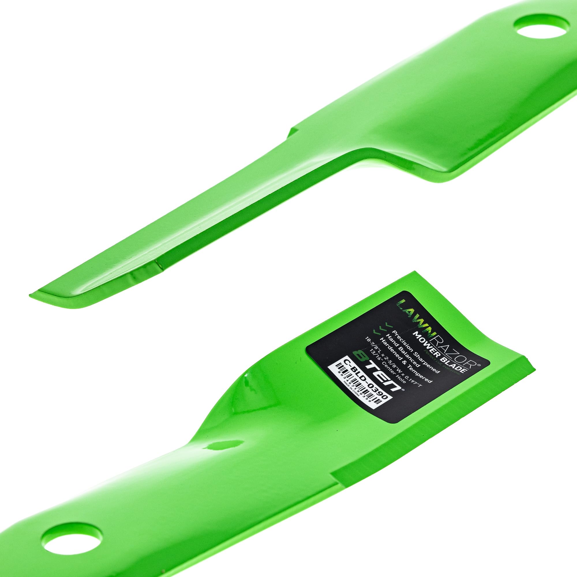 8TEN LawnRAZOR laid next to ruler to show exact 18.875 inch length for proper fit