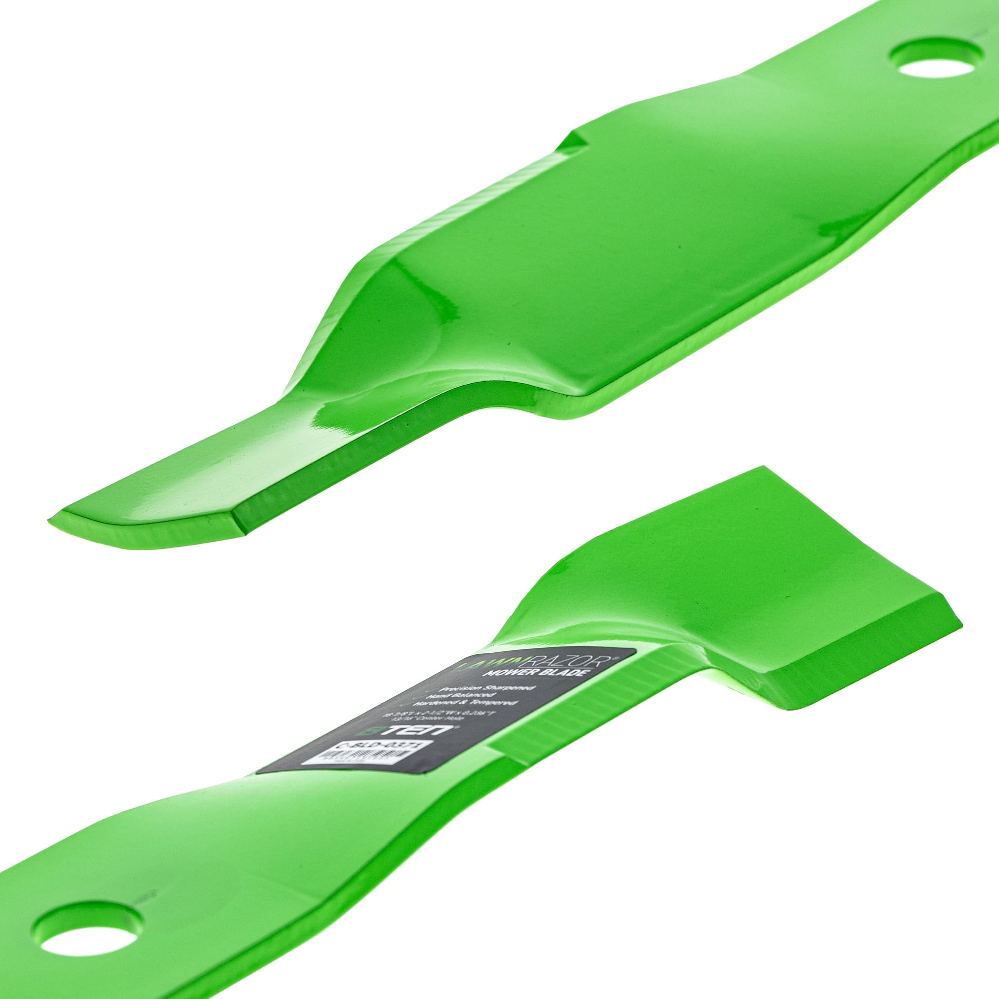 8TEN blade beside a ruler highlighting 18.875-inch length for accurate deck coverage and balance