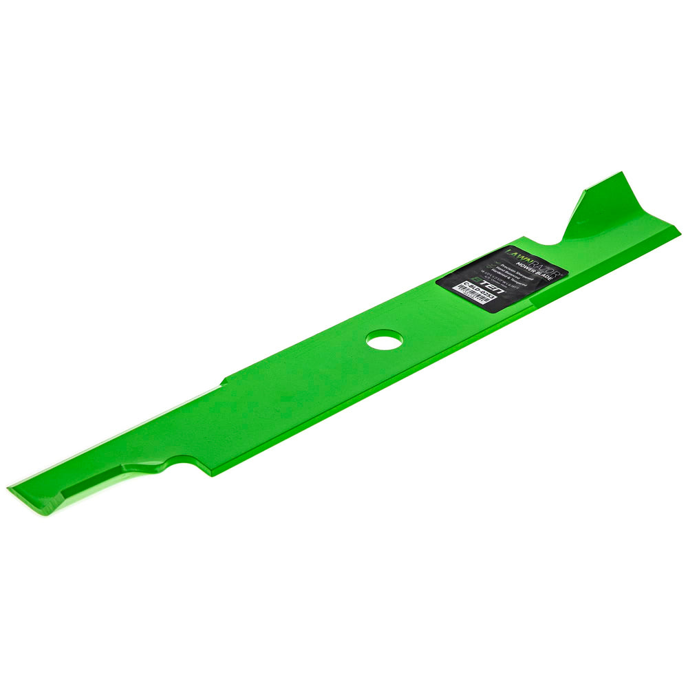8TEN LawnRAZOR blades beside a ruler illustrating OEM-length accuracy