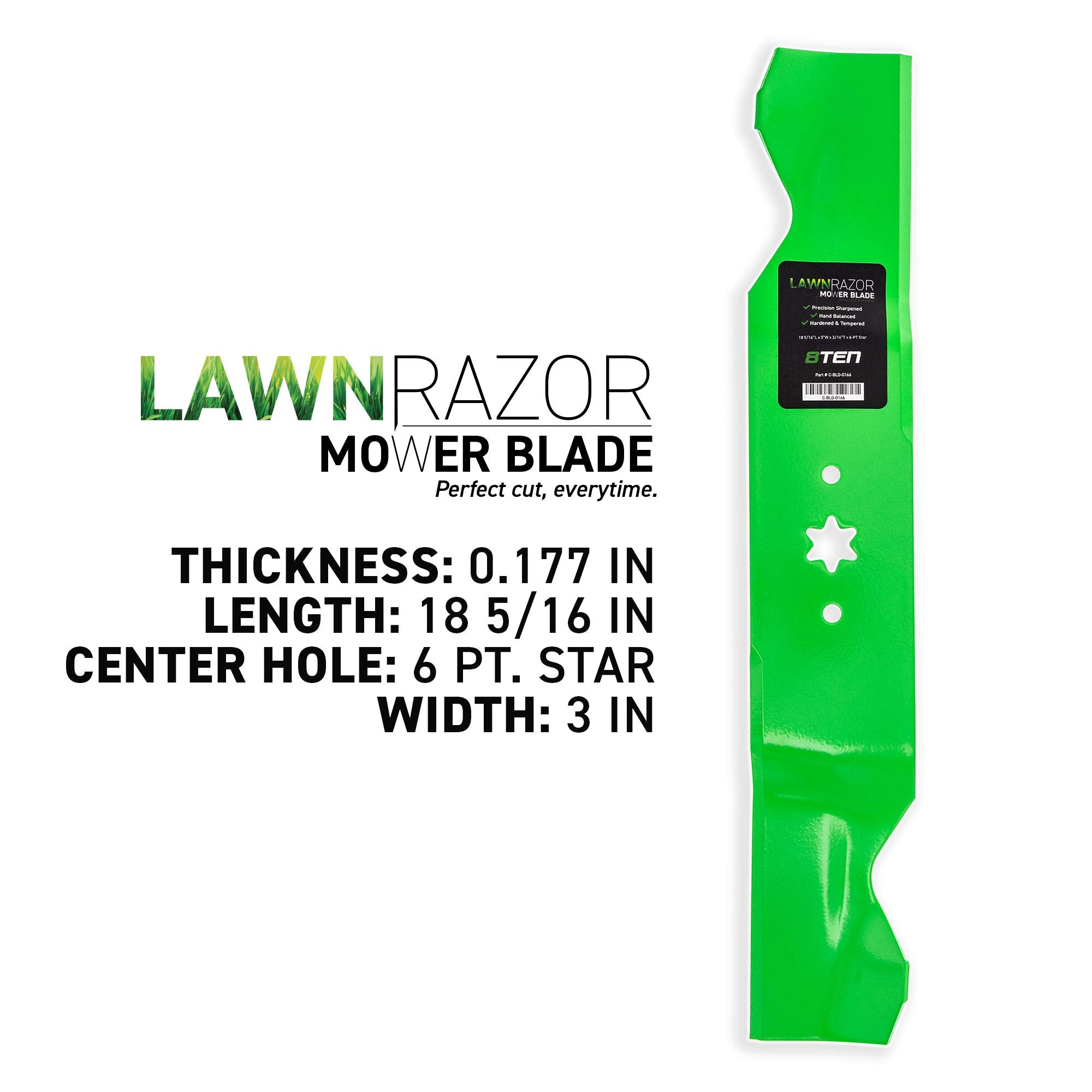 8TEN LawnRAZOR six-point star center hole showing precise OEM alignment and secure fit