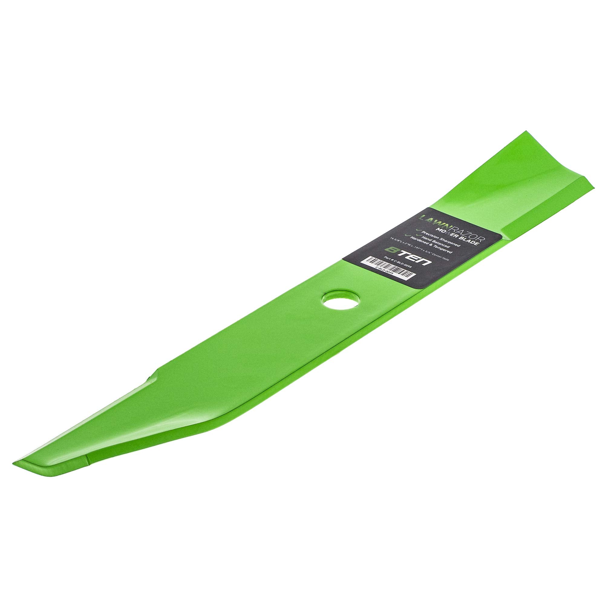 8TEN LawnRAZOR three blades next to ruler showing correct 14 3/8 inch length