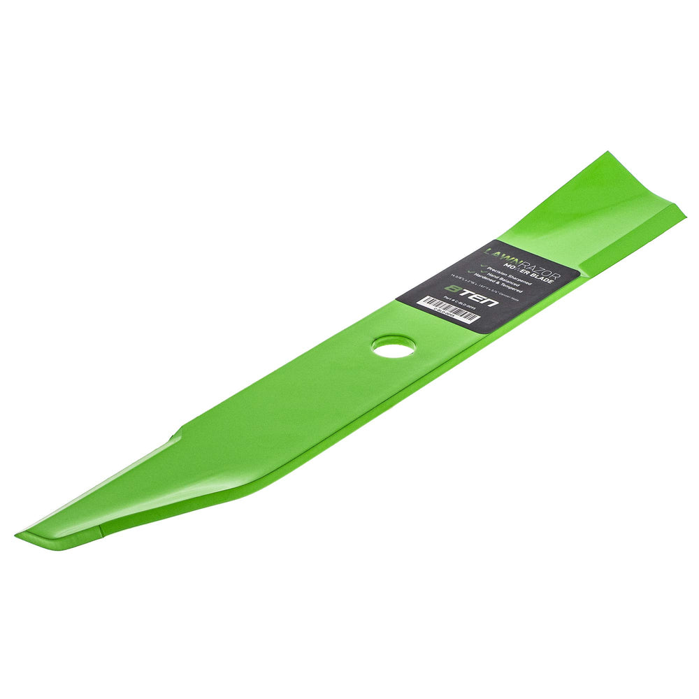 8TEN LawnRAZOR three blades next to ruler showing correct 14 3/8 inch length