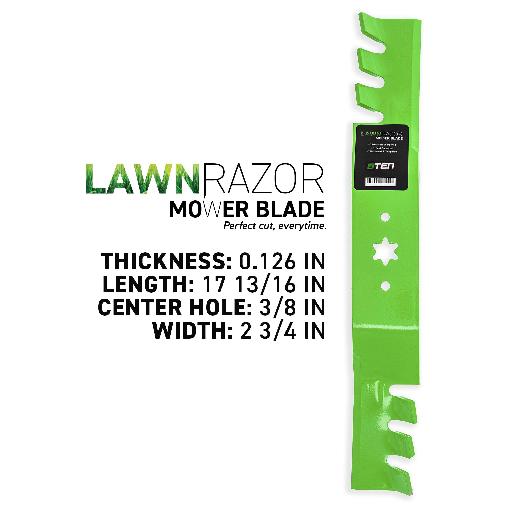 8TEN LawnRAZOR close-up of toothed cutting edge improving lift and mulching