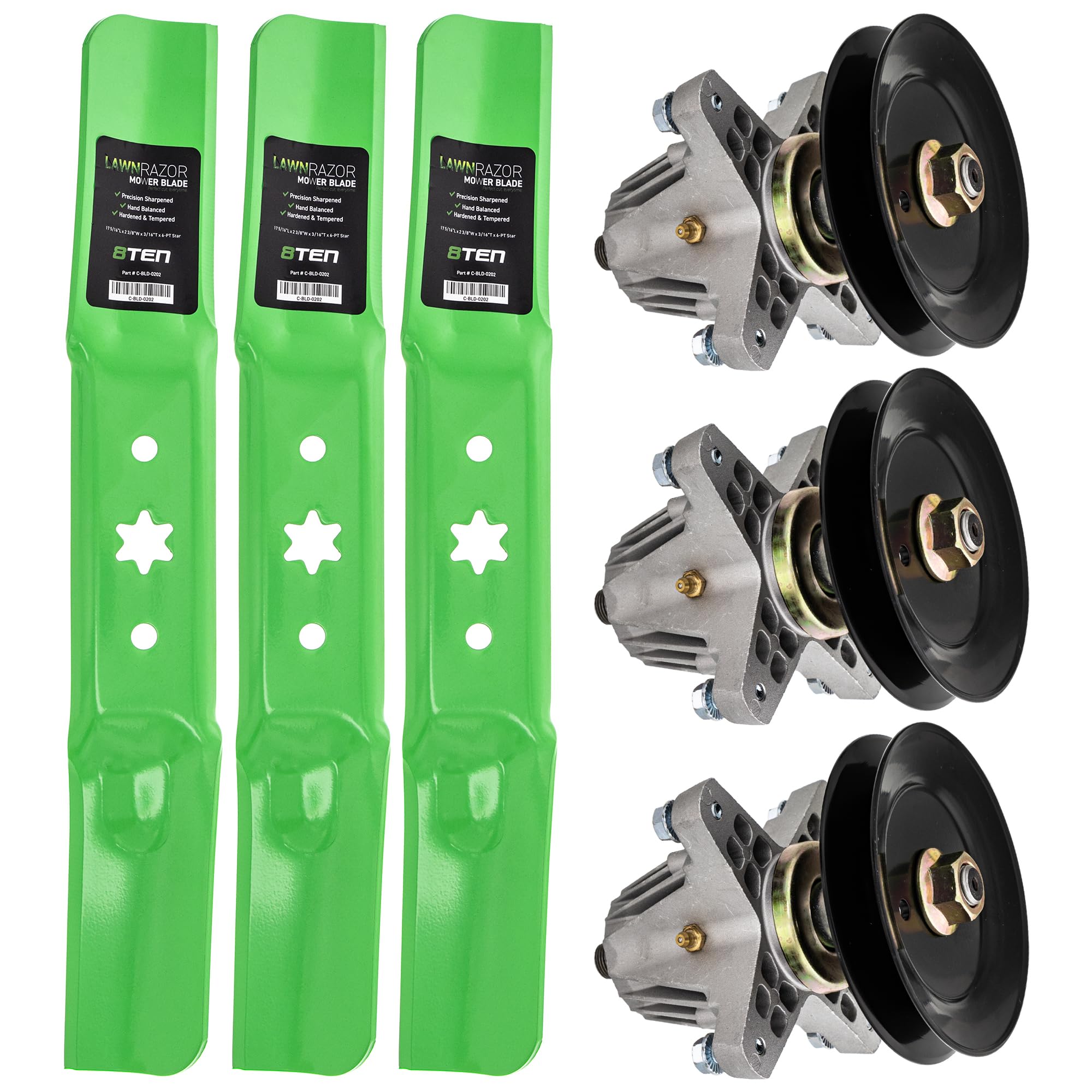 8TEN front view of spindle and blade kit showing complete components and easy replacement