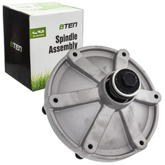 8TEN spindle front assembly showing mounting holes and included hardware for easy swap
