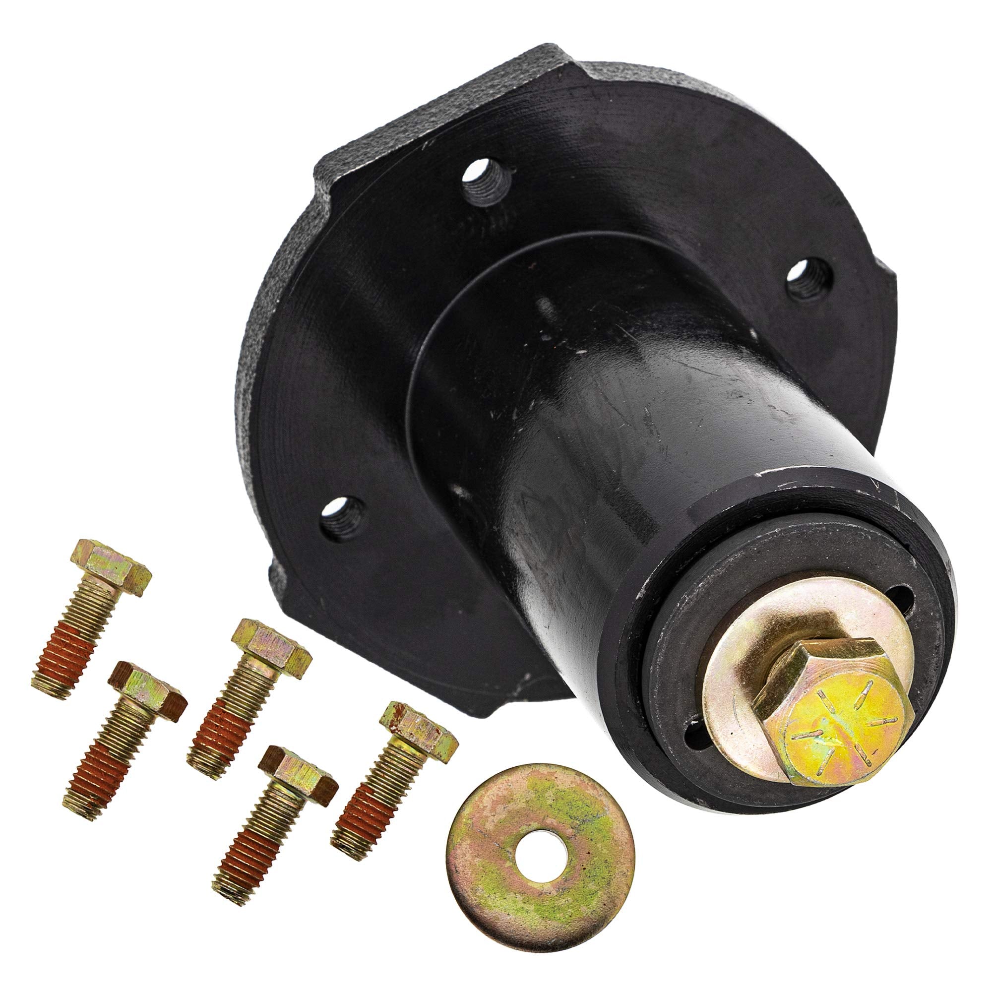 8TEN spindle installed on mower deck demonstrating direct-fit compatibility benefit