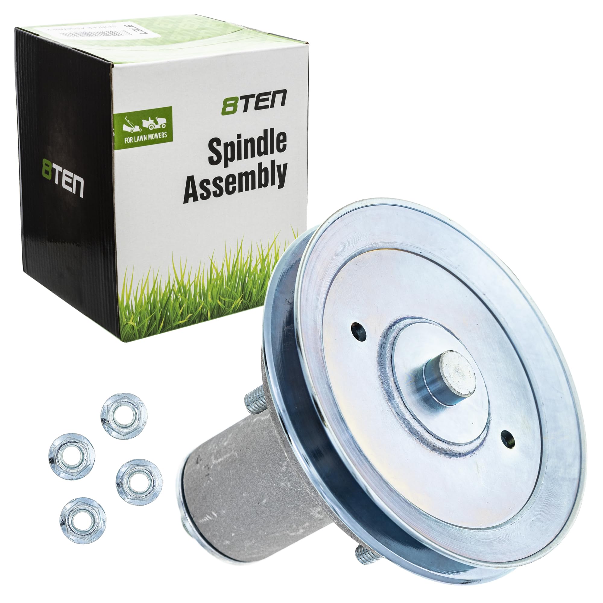 8TEN spindle pulley close-up highlighting 5.25in outer diameter for proper belt alignment