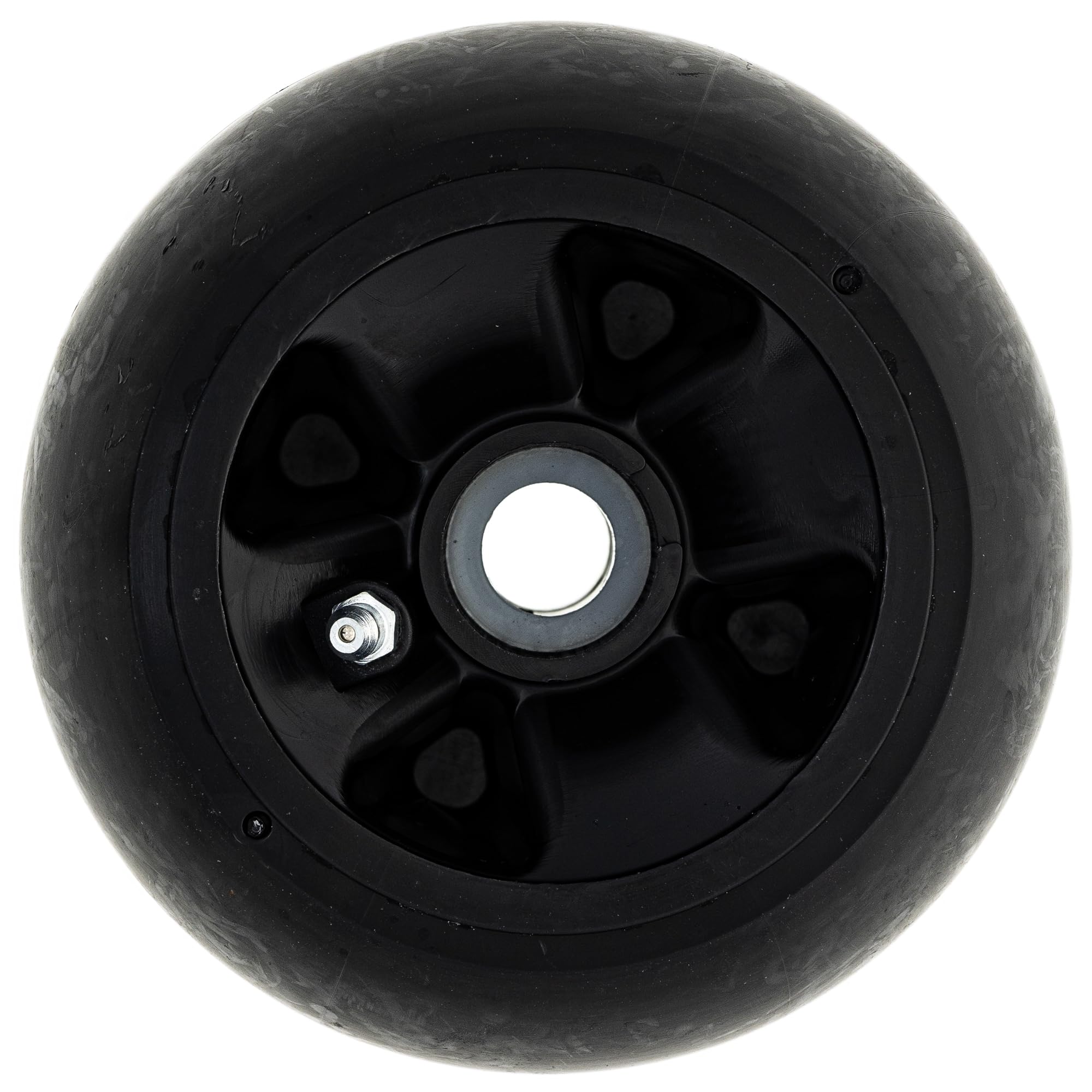 8TEN deck wheel mounted on mower spindle demonstrating correct fit