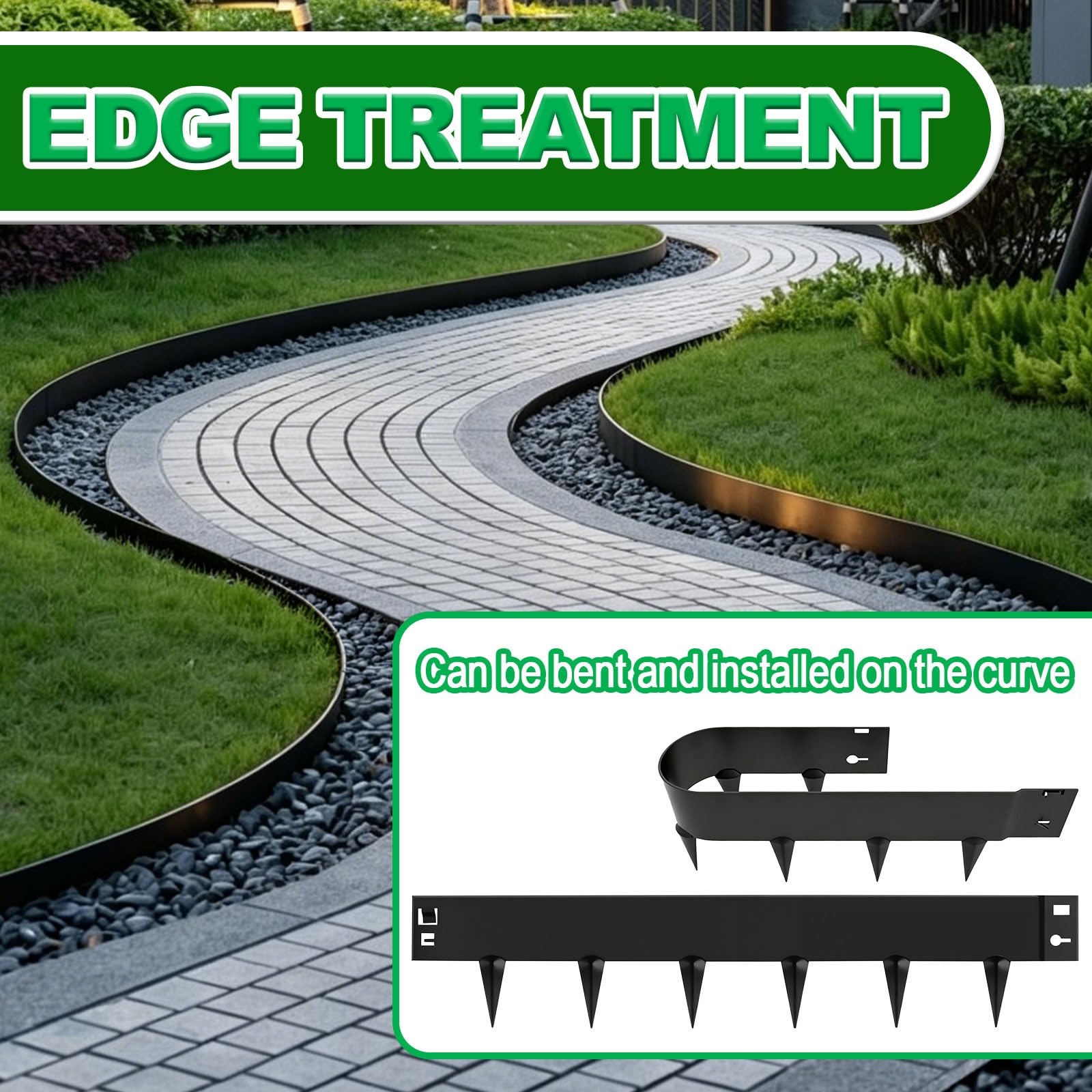9TH SHOP flexible edging bent into a curved flower bed for custom shaping