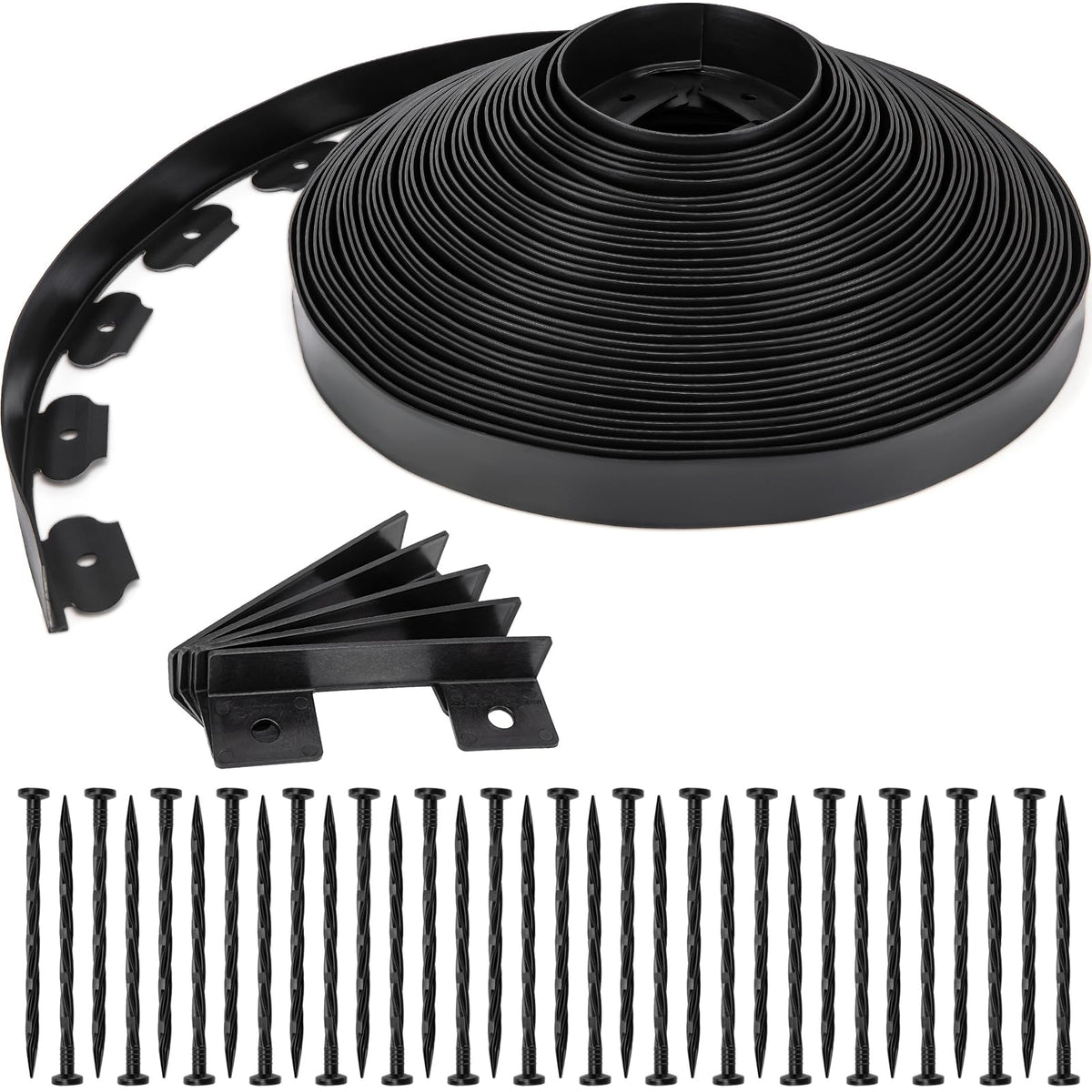 9TH SHOP front view of rolled black landscape edging showing full length and packaging benefit