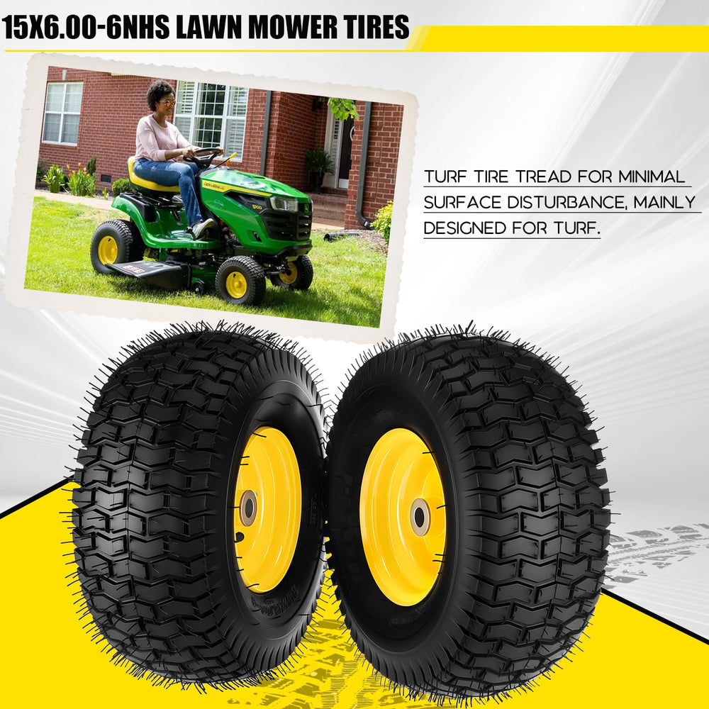 9TH SHOP wheel mounted on mower front demonstrating fitment benefit