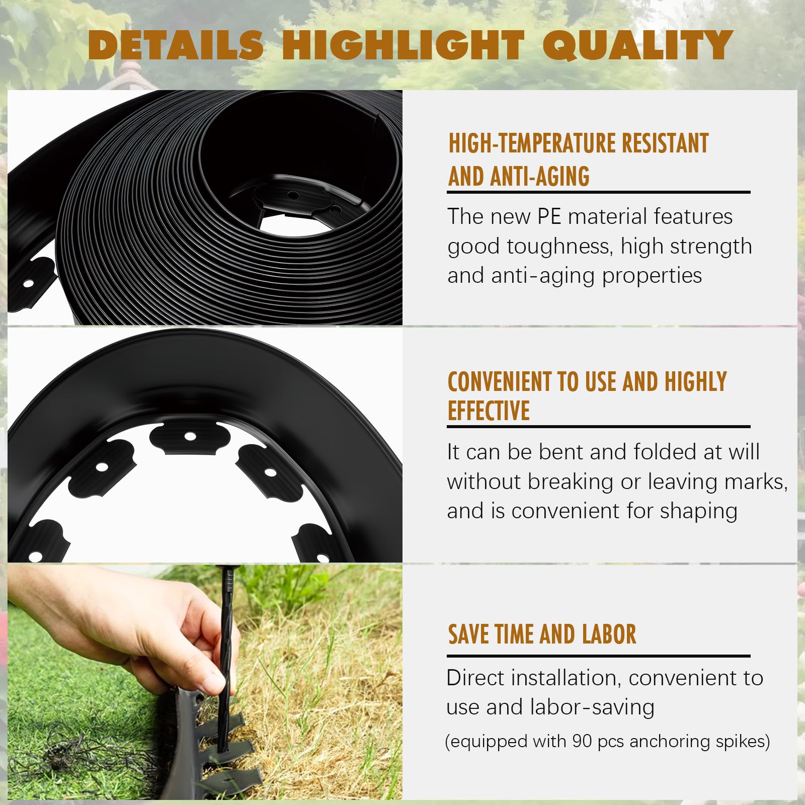 9TH SHOP unrolled 100ft edging on lawn illustrating full-length coverage benefit
